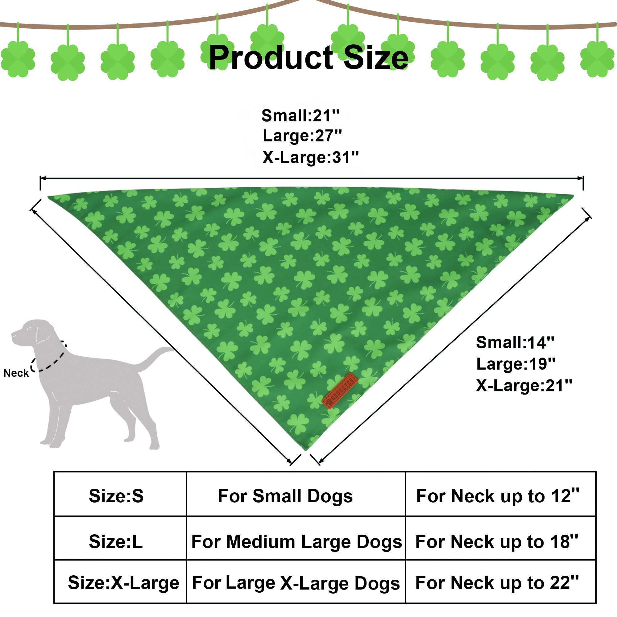 ADOGGYGO St. Patrick 's Day Dog Bandana, Green Shamrock Pet Scarf, Adjustable Fit Saint Patrick Bandanas for Large and Extra Lar