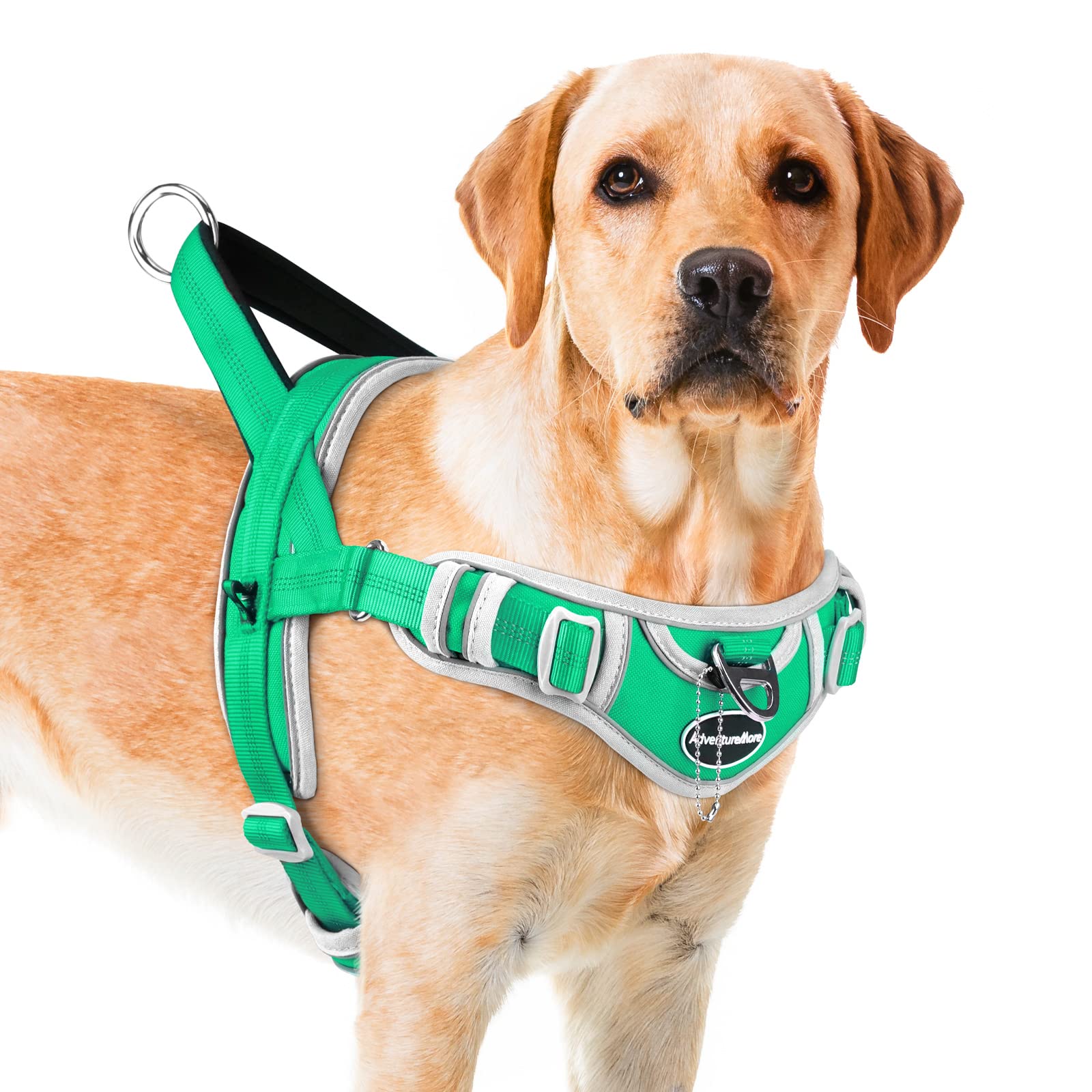 Adventuremore Dog Harness For Large Dogs No Pull, Sport Dog Halter Harness Reflective Breathable Dog Vest Escape Proof Dog Harness With Easy Control Front Clip Handle For Training Walking L Green