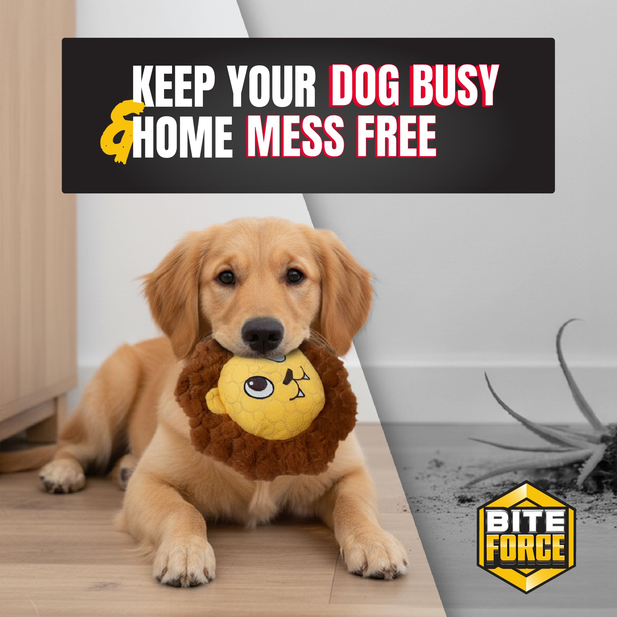 Bite Force -Durable & Strong Dog Toy Mighty Leo with Squeaker, Kevlar-Reinforced for Aggressive Chewers for Small Medium Large D