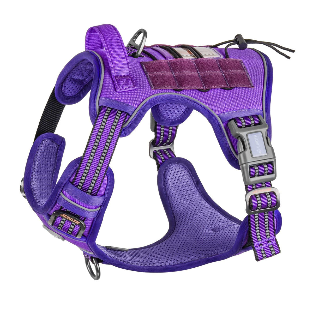 Auroth Tactical Dog Harness For Large Dogs No Pull Adjustable Pet Harness Reflective K9 Working Training Easy Control Pet Vest Military Service Dog Harnesses Purple S