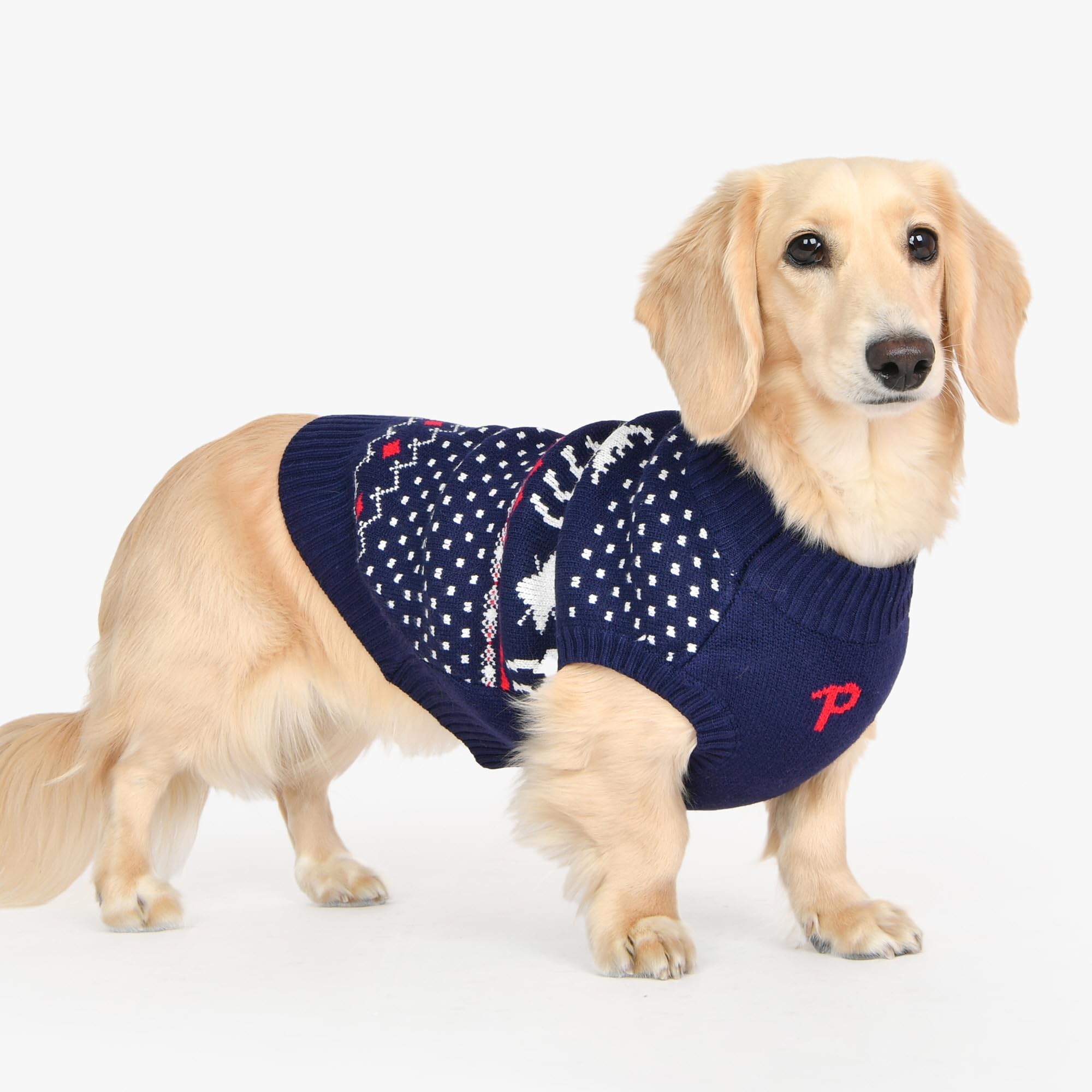 Puppia Dyani Dog Knit Sweater Winter Season For Small And Medium Dogs, Navy, Medium