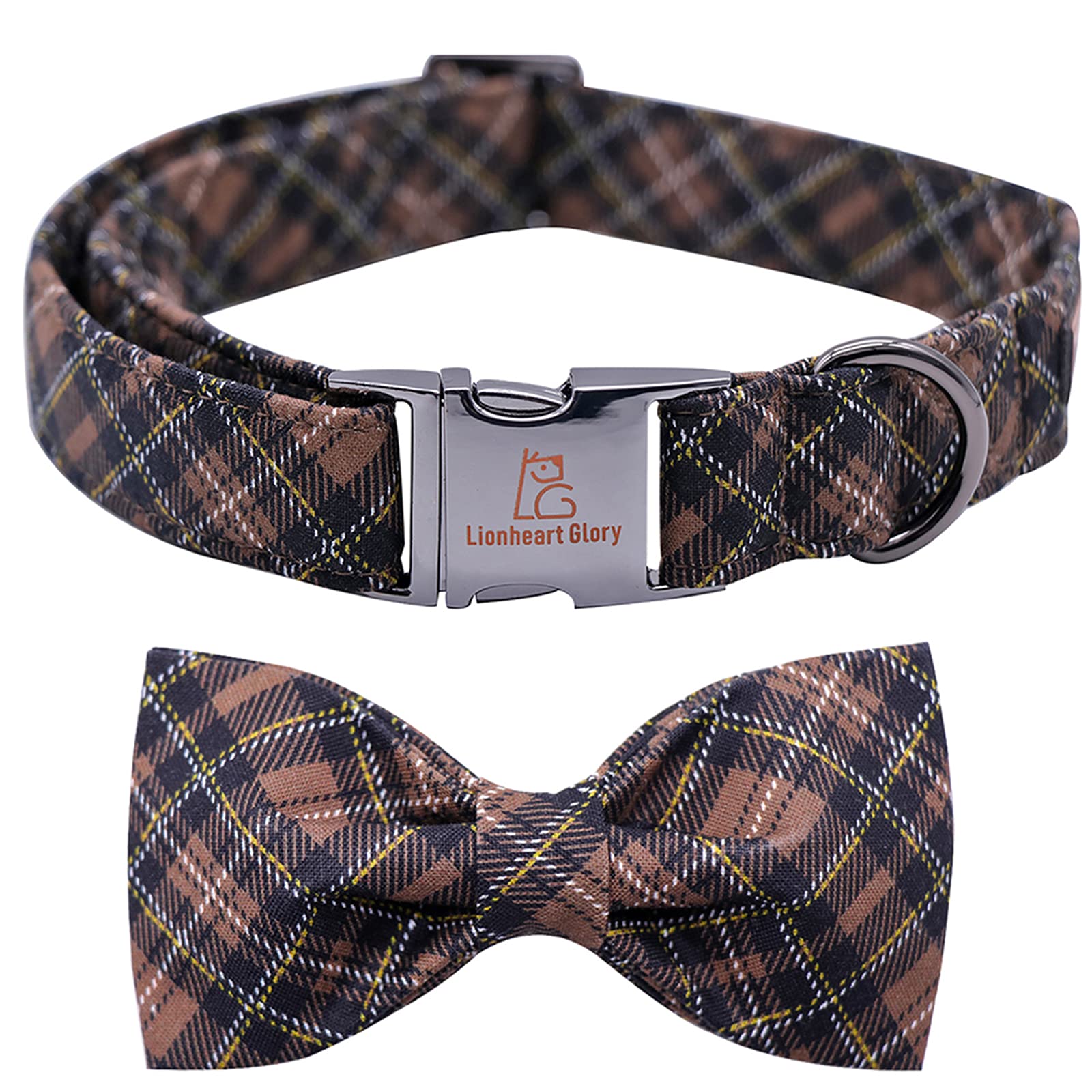 Lionheart Glory Premium Plaid Dog Collars, Bowtie Dog Collar, Adjustable Heavy Duty Dog Collar With Bow For Small Dogs