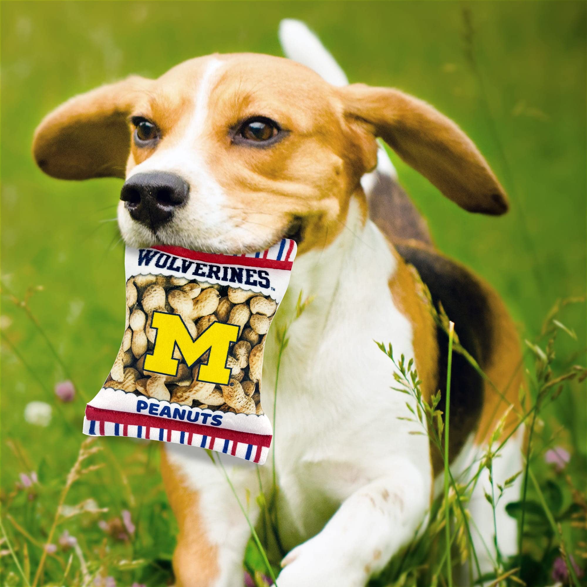 Pets First Ncaa Michigan Wolverines Crinkle Fine Plush Dog & Cat Squeak Toy- Cutest Stadium Peanuts Snack Toy For Dogs & Cats Wi