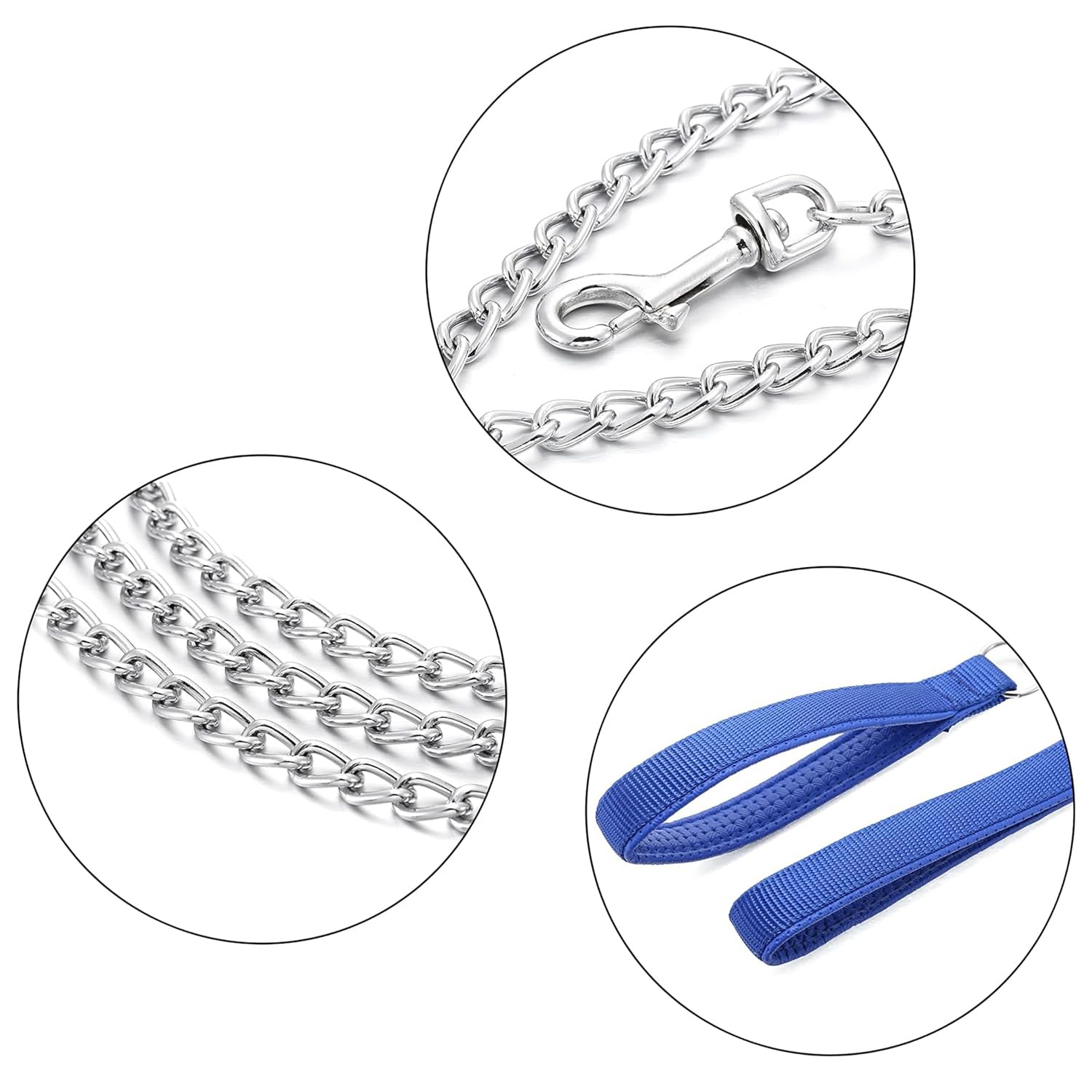Petiry Chain Leash Metal Trainning Leash Stainless Steel With Soft Padded Handle For Heavy Duty Dogs.(Xl, Blue Handle)