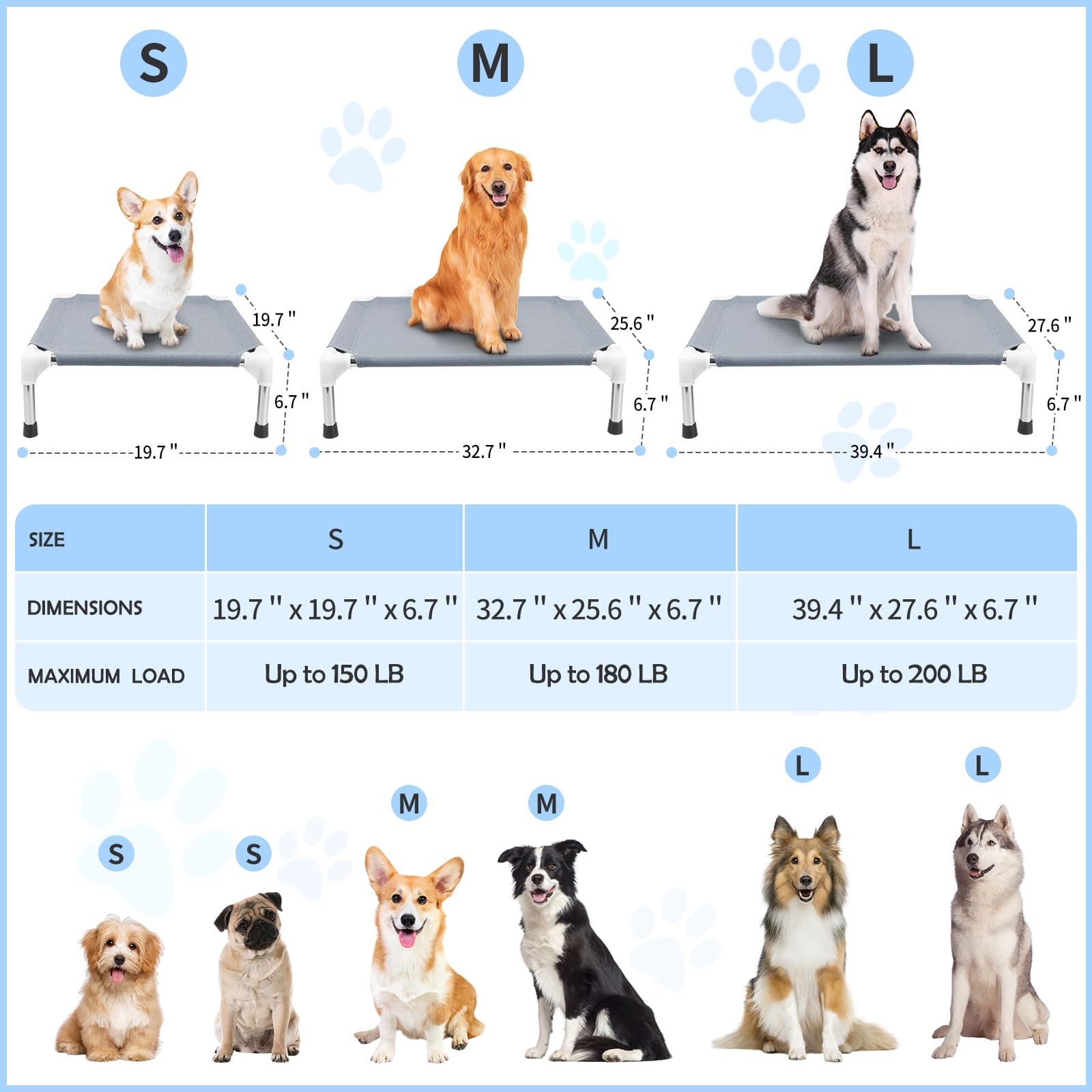 Outdoor Elevated Dog Bed, Dog Cots Beds For Large Dogs, Portable Cooling Raised Dog Beds For Large Dogs For Indoors, Outdoors, B