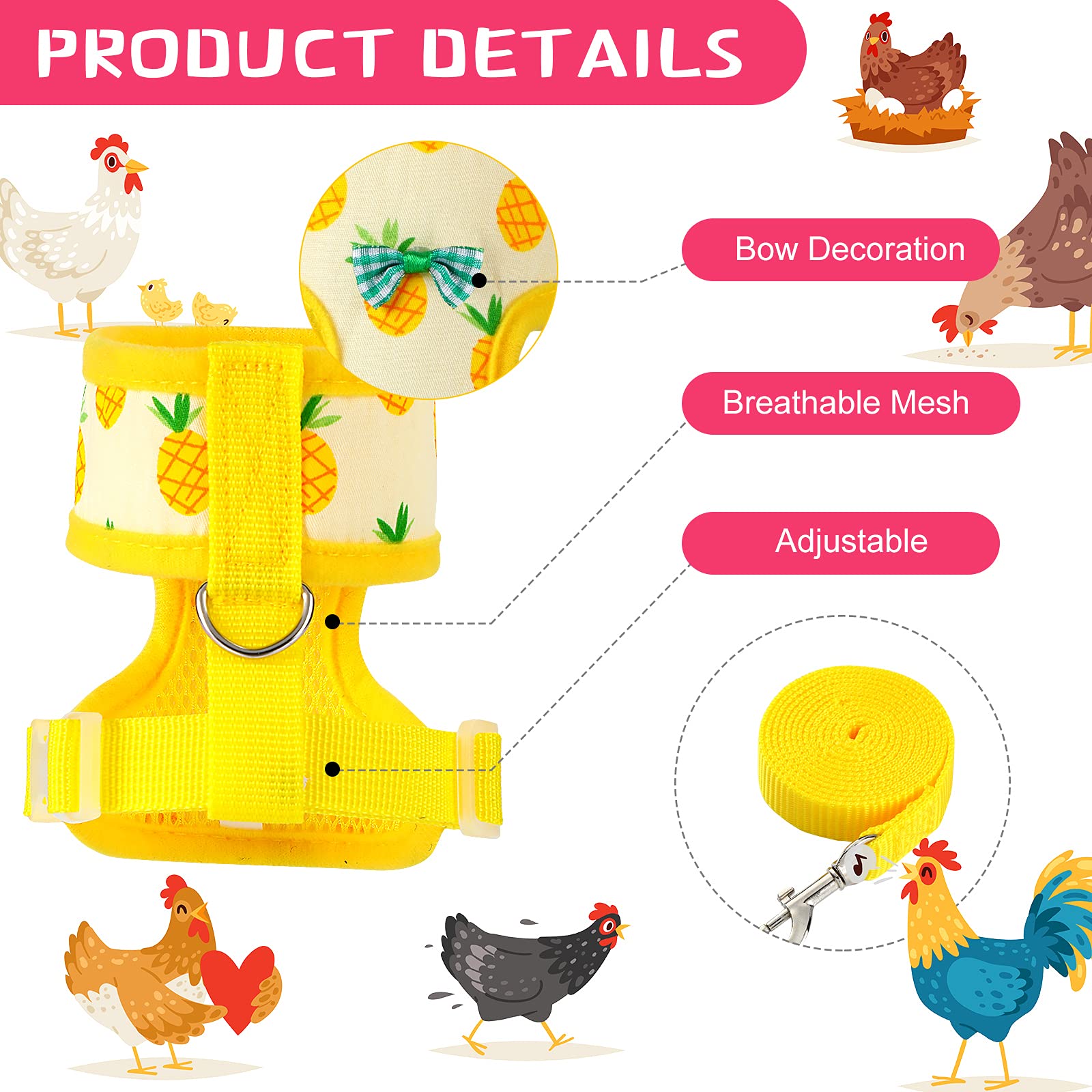 Frienda 2 Pieces Adjustable Chicken Harness And Leash Set Comfortable Elastic Hen Vest Breathable Halloween Harness For Hens Duc