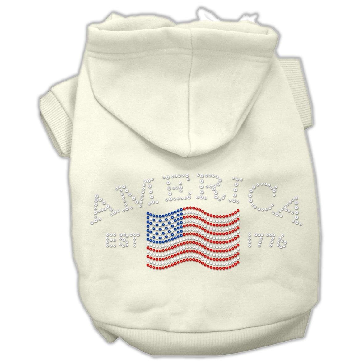 Pet, Dog & Cat Hoodie Rhinestone, &quot;Classic American&quot; Cream MD (6-10 lbs.)