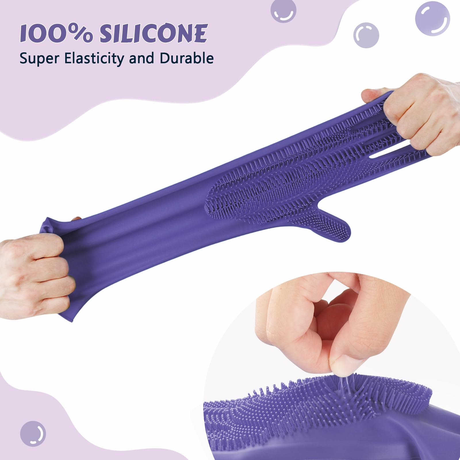 Pecute Heat Resistant Silicone Grooming Gloves With High-Density Teeth And Enhanced Five Finger Design For Bathing And Massaging