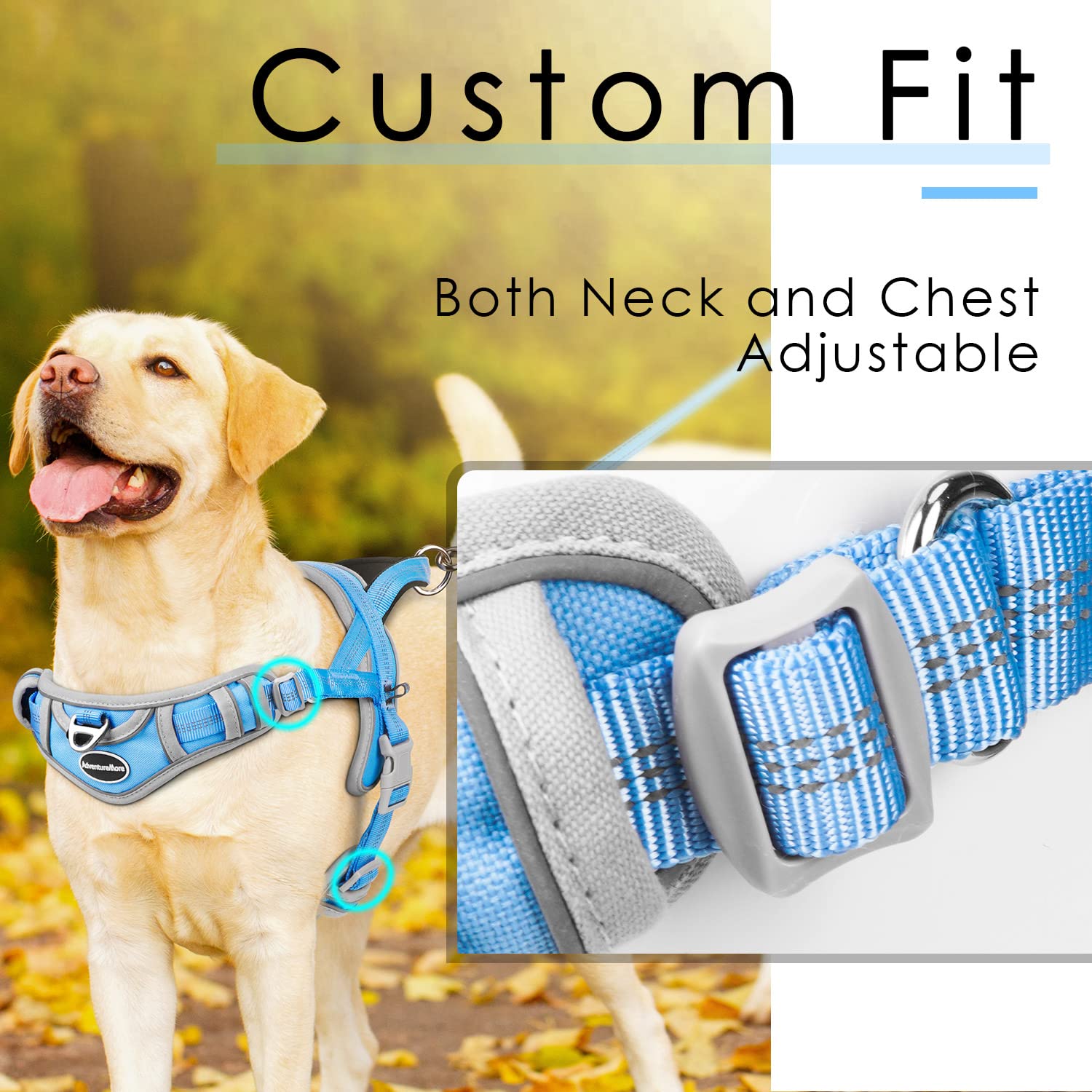 Adventuremore Dog Harness For Medium Dogs No Pull, Sport Dog Halter Harness Adjustable Reflective Dog Vest Escape Proof Dog Harness With Easy Control Front Clip Handle For Training Walking M Blue