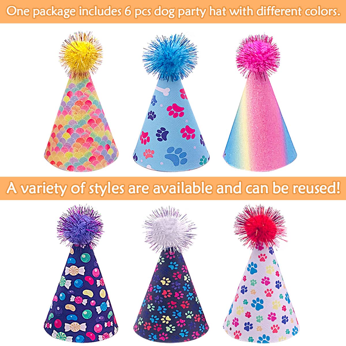 Jpgdn 6Pcs/Pack Dog Birthday Hat Party Hats Supplies For Small Medium Boy Girl Doggie Puppies Cat Kitten Decorations Grooming Ac