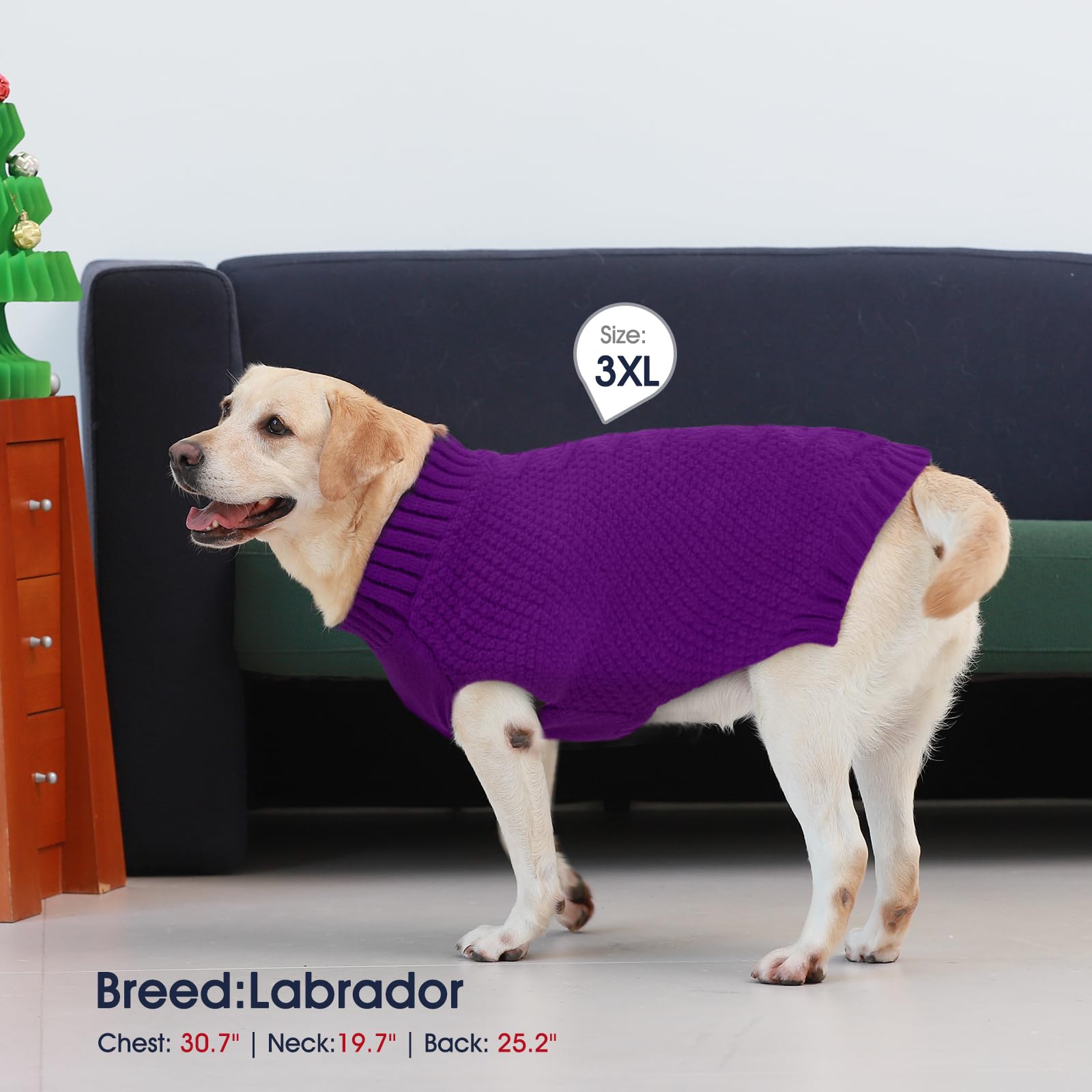 Iecoii Large Dog Sweater - Thick Warm Neutral Purple-Xl For Male Or Female Dogs, Perfect For Christmas, Thanksgiving, Halloween