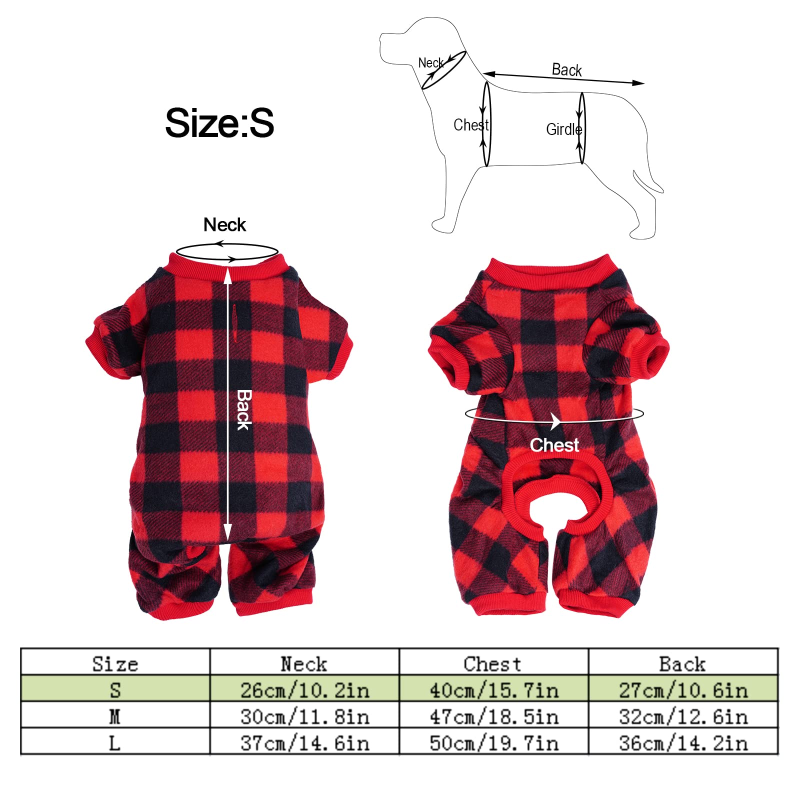 Topbuti Pet Christmas Pajamas Red Black Buffalo Plaid Jumpsuit Dog Cat Soft Winter Clothes Puppy Doggie Checkered Sweater Apparel (Small)