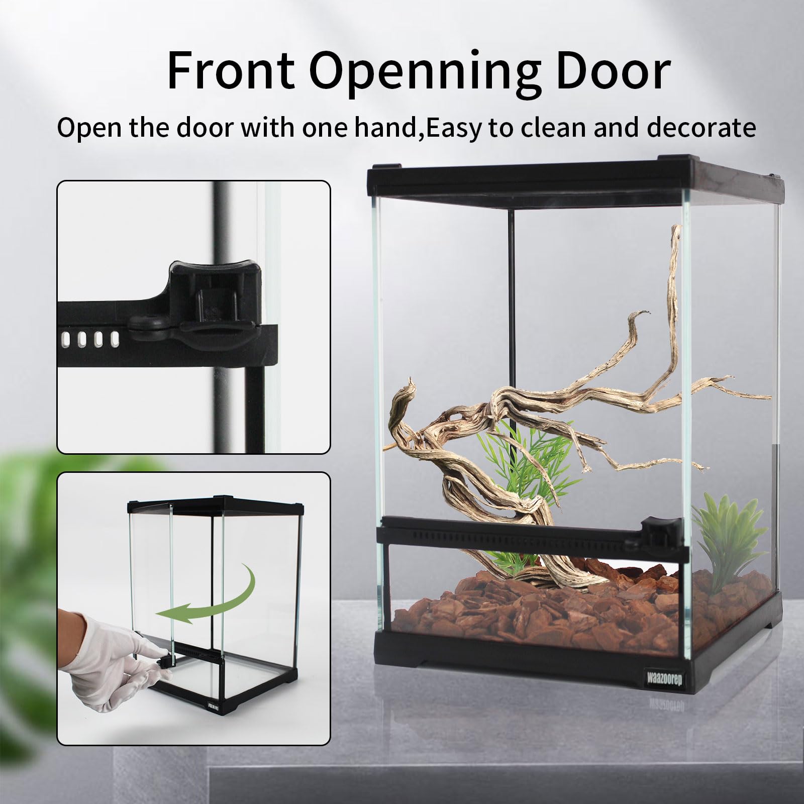 Waazoorep Mini Reptile Glass Terrarium Tank 8'*8'*10' Full View With Front Opening Door,Amphibians Enclosure Habitat Cage For