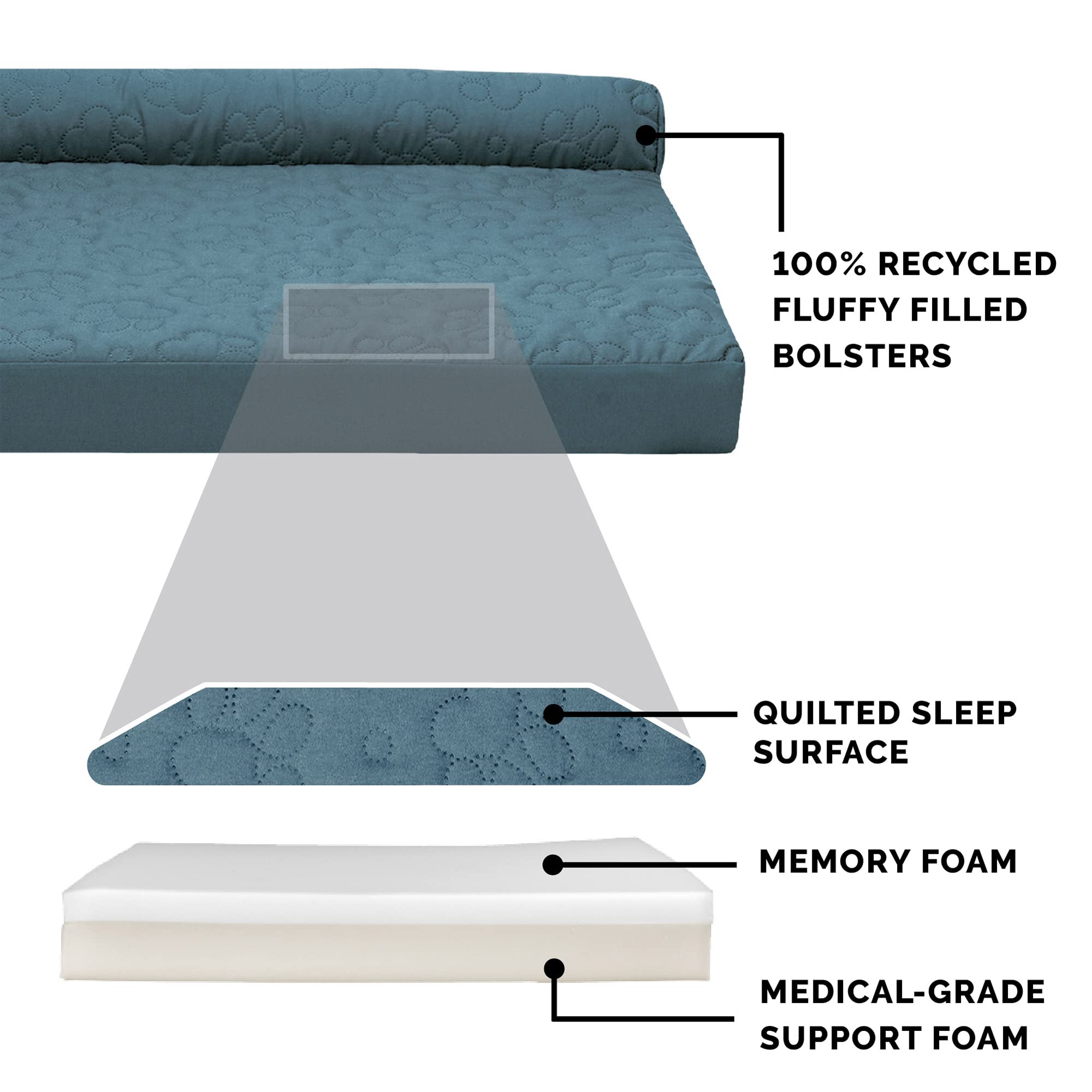 Furhaven Memory Foam Dog Bed For Large Dogs W/ Removable Bolsters & Washable Cover, For Dogs Up To 95 Lbs - Pinsonic Quilted Paw