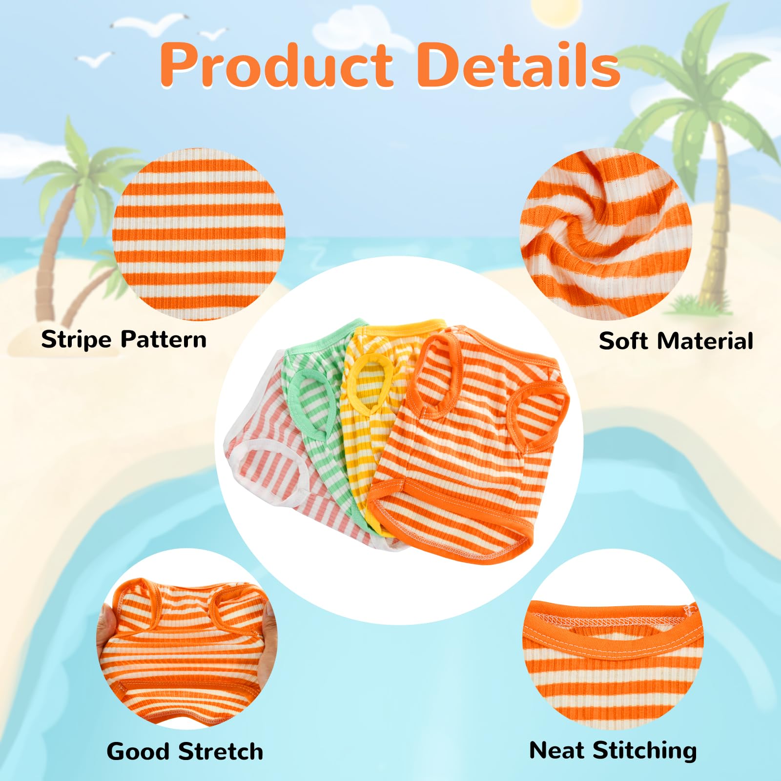 Vehomy 4Pcs Dog Stripe Shirts Dog Stretchy Vest Shirt Puppy Kitten Soft Cotton Tank Top Dog Cat Shirt Sleeveless Clothes For Sma