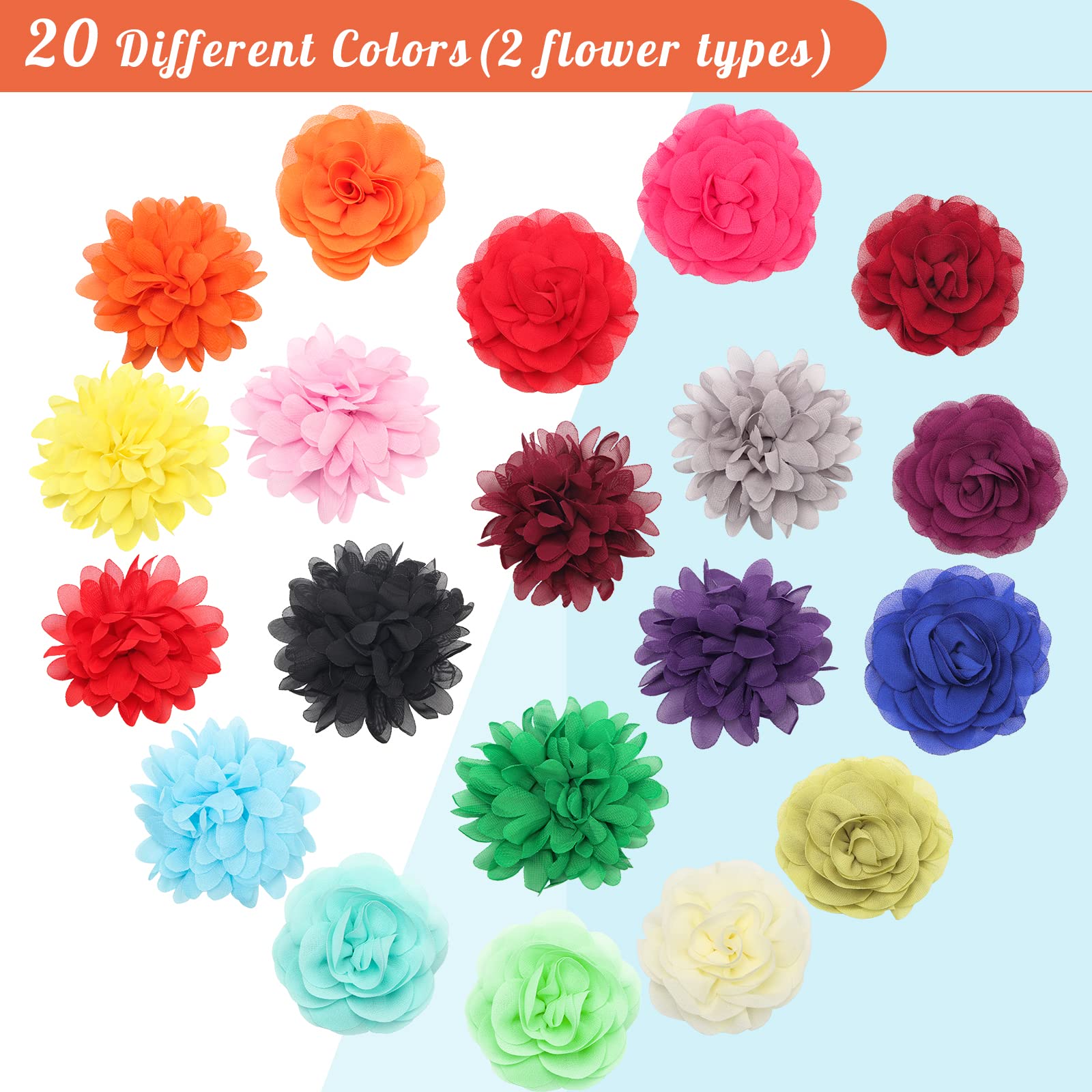 20Pcs Dog Flower Collar Accessory, Catcan Multi-Color Pet Flower Collars 2 Style Soft Chiffon Dog Bow Tie Charms Flower For Puppy Collar Grooming Accessories