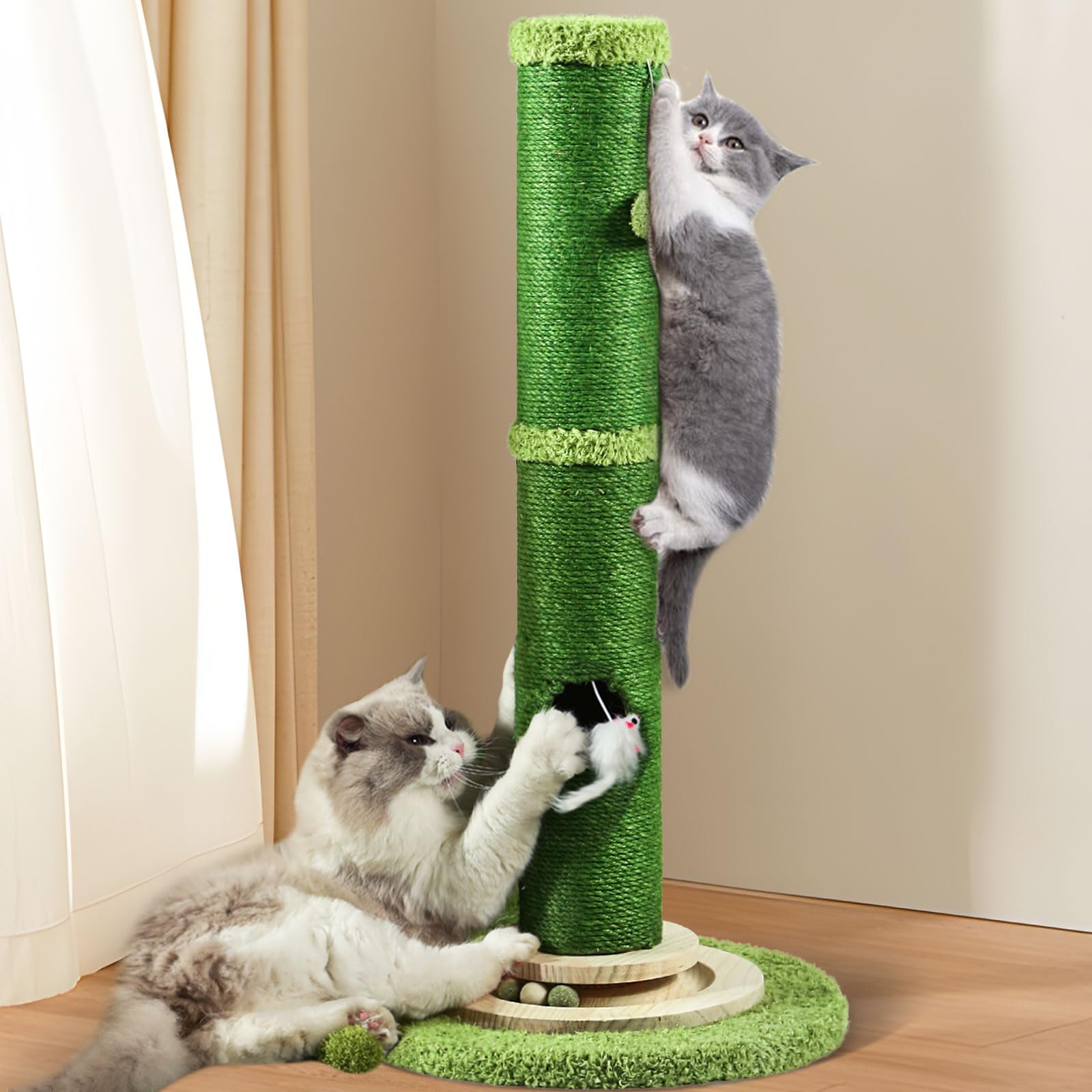 Oyx Scratching Posts For Indoor Cats Adults, 31.8 Tall Cat Scratching Post, Bottom Mouse Hole And Interactive Ball Track, Top 