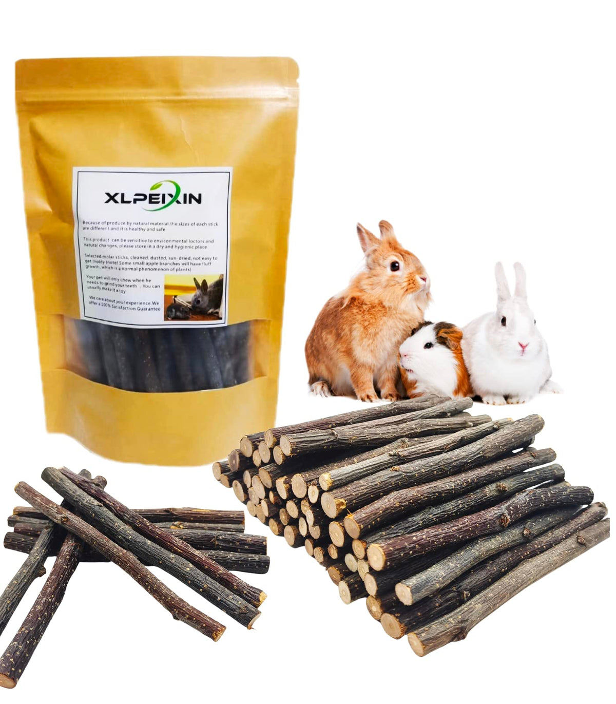 Xlpeixin 200G Apple Sticks Small Animals Chew Toys,Small Animals Molar Wood Treats Toys For Rabbits Chinchillas Guinea Pig Hamster Gerbil Bunny,Hamster Chew Sticks(Thin200G)…