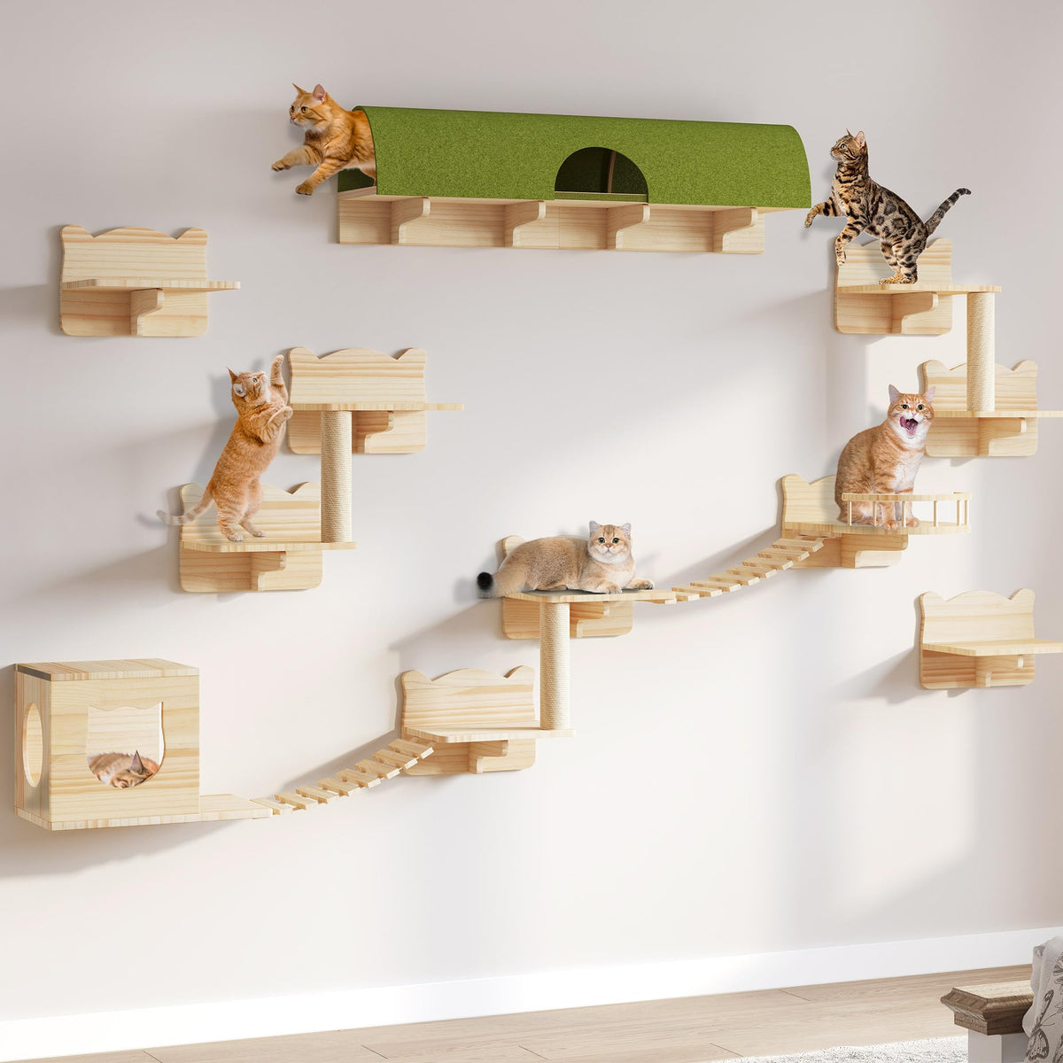 Yitahome Cat Wall Shelves And Perches For Wall, Solid Wood Wall Mounted Cat Furniture 16 Piece Set, Cat Climbing Shelves Playgro