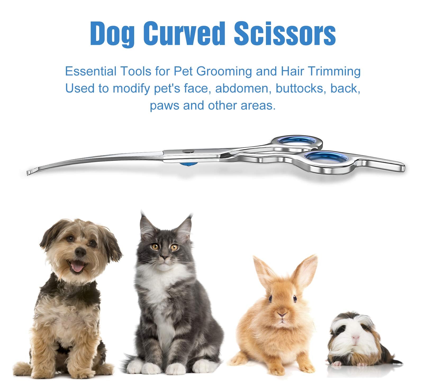 Petsvv 7.5'' Curved Dog Grooming Scissors With Safety Round Tips, Light Weight Professional Pet Grooming Shears Stainless Steel