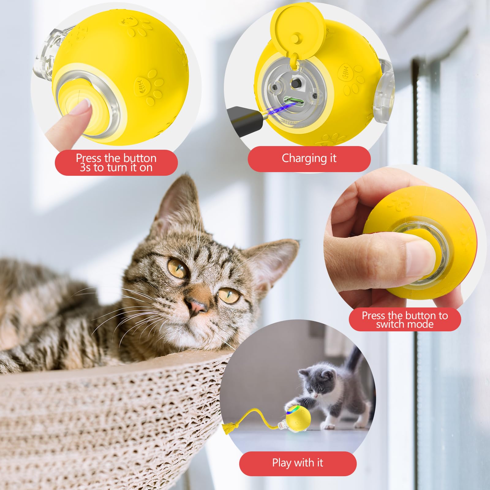 Tonosa Interactive Cat Toys For Bored Indoor Adult Cats. Motion Activated, Rgb Lighting, 3 Motion Modes. Kitten Toys For Indoor