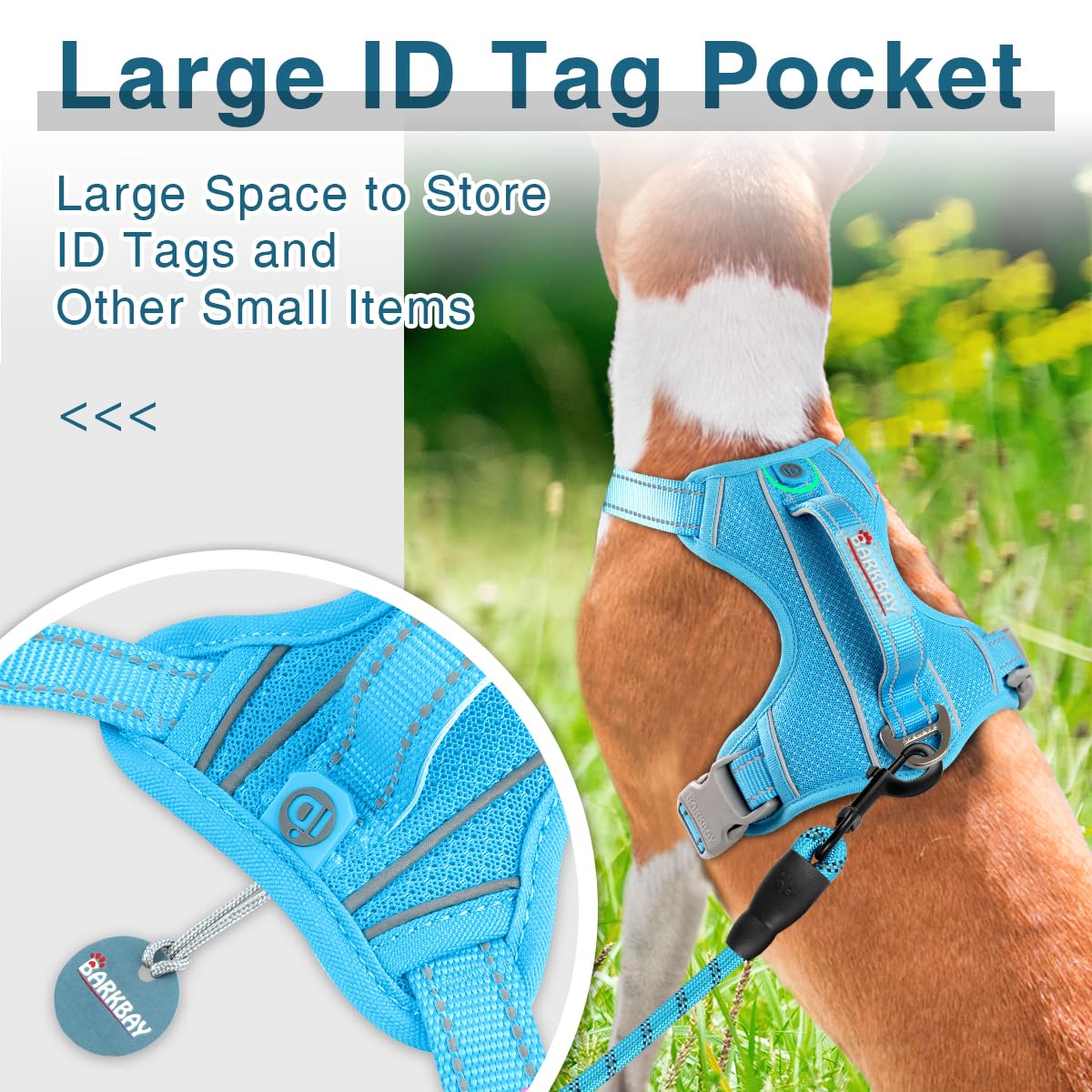 Barkbay Dog Harness No Pull With Id Tag Pocket - Heavy Duty, Reflective, Easy Control For Large Dogs (Blue,M)