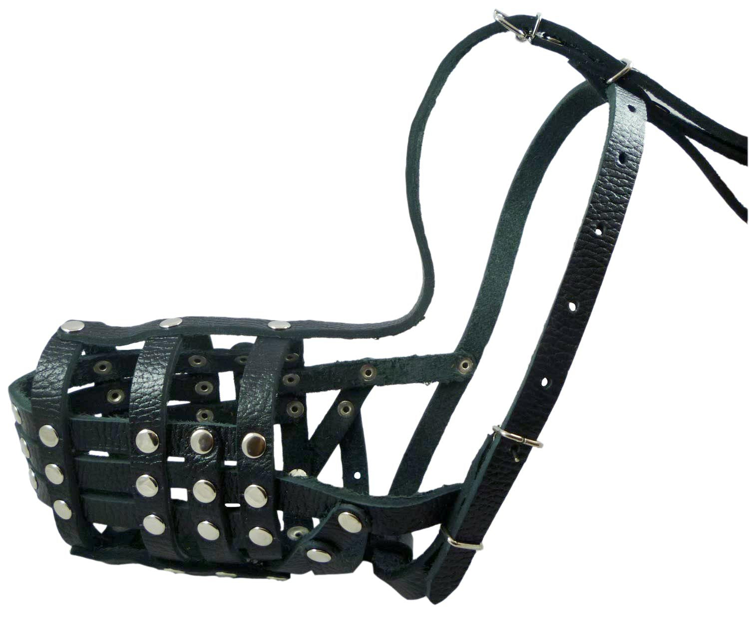 Secure Leather Mesh Basket Dog Muzzle #12 Black - Doberman, Collie (Circumference 11.5', Snout Length 5')