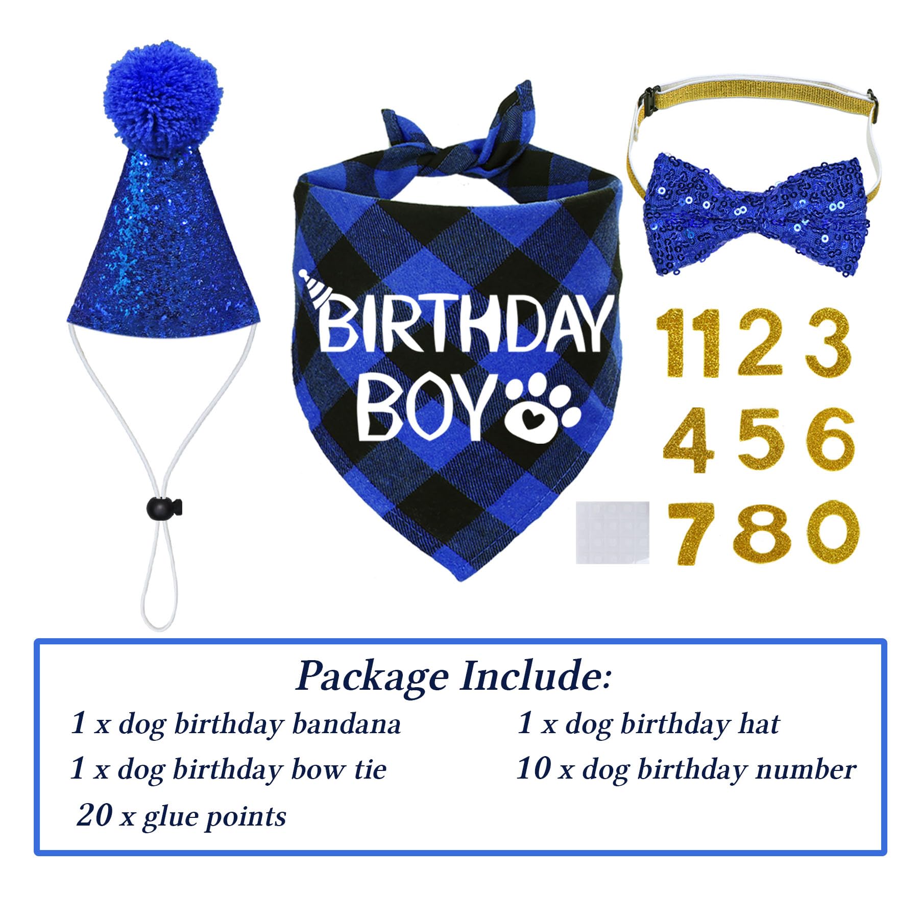 Stmk Dog Birthday Party Supplies, Multi Sizes Dog Birthday Hat With Numbers Bandana Bow Tie For Small Medium Dogs Pets (Small, B