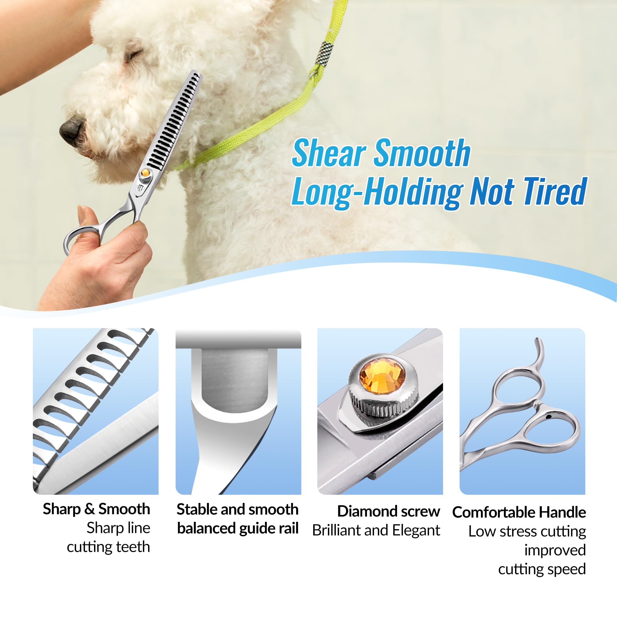 Fenice Professional Dog Grooming Scissors: 7.5 Inch Chunker Shears For Dogs Trimming Made Of Japanese 440C Stainless Steel Yello