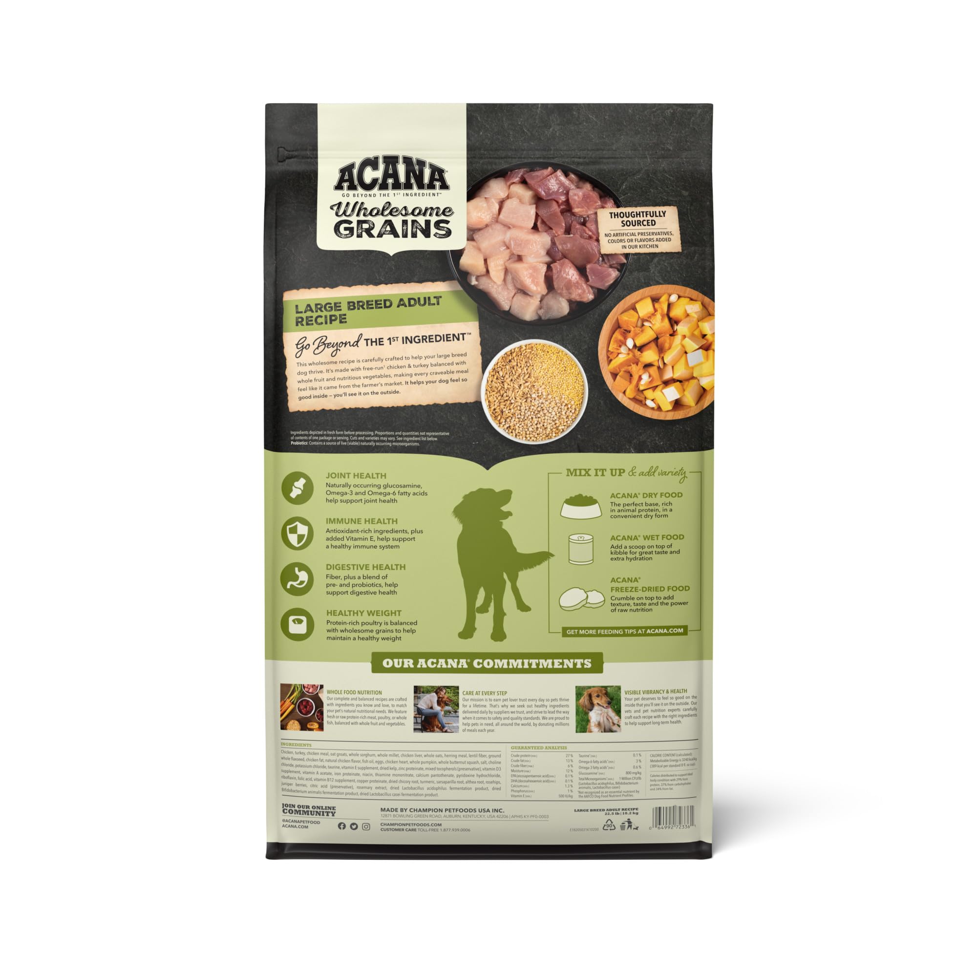 ACANA Wholesome Grains Dry Dog Food, Large Breed Adult Recipe, Poultry Dog Food, 22.5lb
