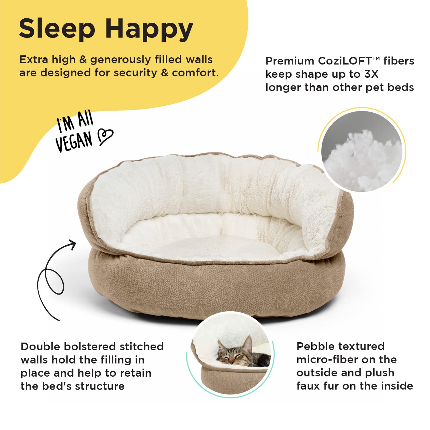 Best Friends By Sheri Pet Throne High Bolster Orthopedic Relief Cat And Dog Bed, Wheat, Mini