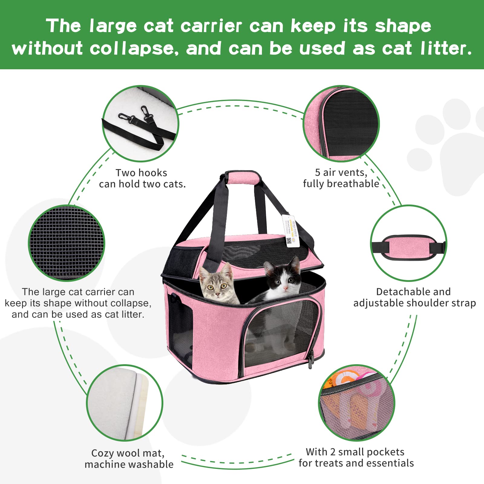 Large Cat Carrier Pet Carrier, Oeko-Tex Certified Soft Side Pet Carrier For Cat, Small Dog, Collapsible Travel Small Dog Carrier, Tsa Airline Approved Cat Carrier For Cats 20 Lb,Pink