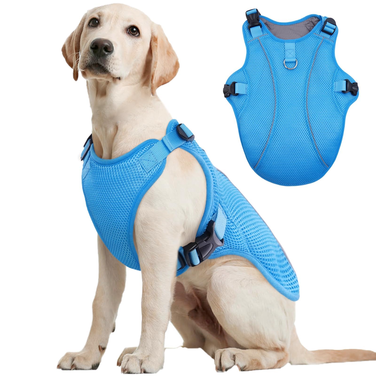 Kuoser Dog Cooling Vest Harness, Large Dog Cooler Jacket With Adjustable Buckle For Outdoor Beach, Hiking, Training Blue Xxl