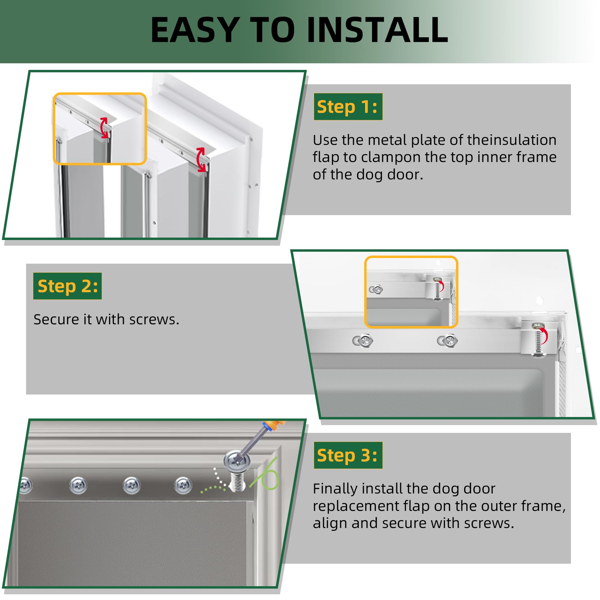 3-Flap Large Dog Door Replacement Flap With Screws, Compatible With Petsafe Freedom Doggie Doors Pac11-11039, 10 1/8'' X 16 7/8'