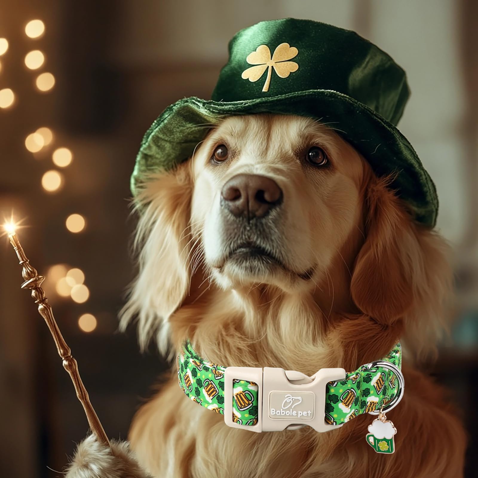 Babole Pet St Patricks Day Dog Collar for Small Dogs - Design Cute Irish Shamrock Beer Dog Collars Boy Girl Puppy Adjustable Qui