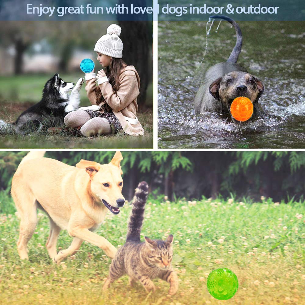 Aceone Dog Squeaky Ball, Pet Squeak Chew Bouncy Rubber Toy Balls For Small Large Dogs Indestructible Exercise Training Playing