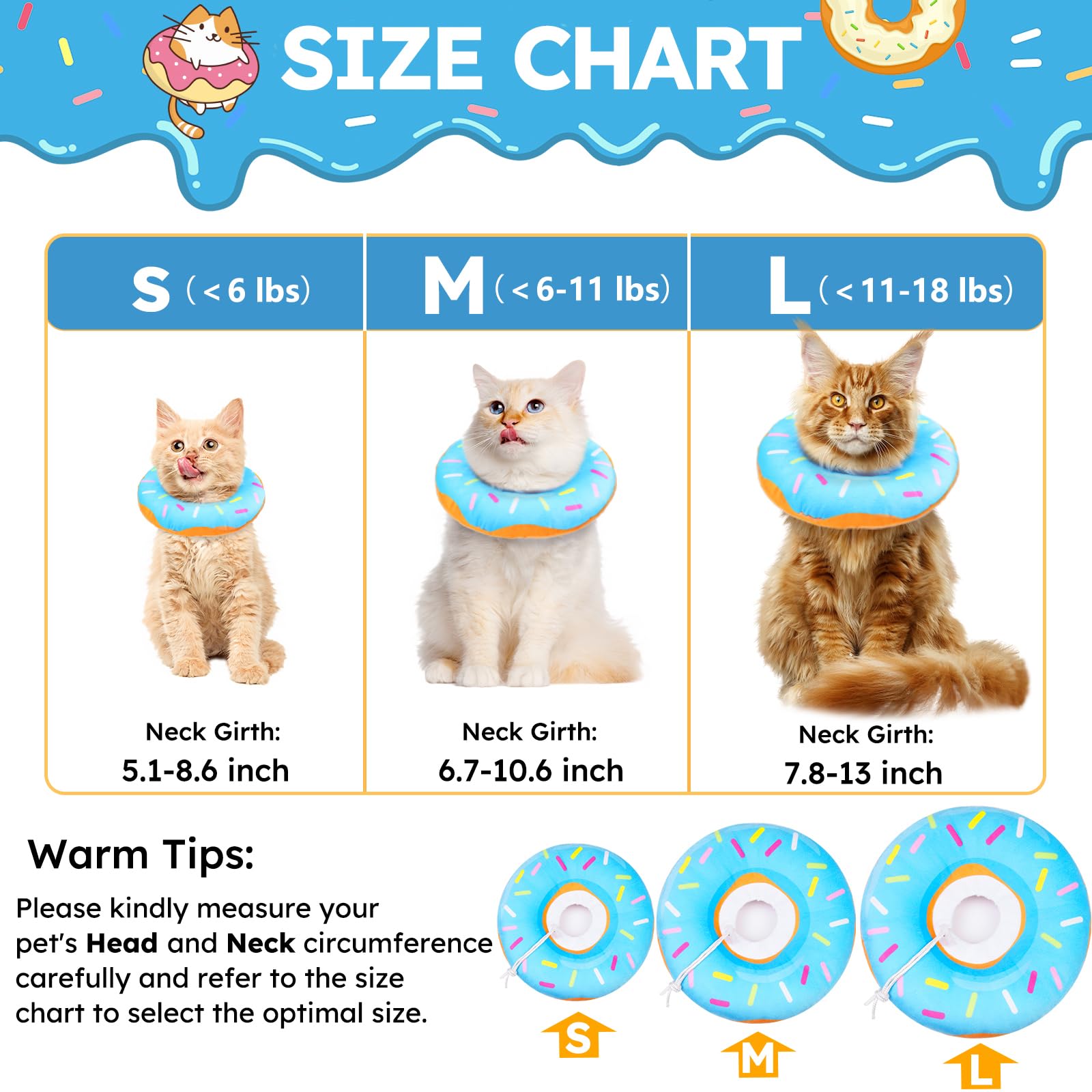 Hpetppy Cat Cone Collar Soft, Cat Recovery Collar for Wound Healing Cute Donut Adjustable Kitten Cones to Stop Licking Comfortab
