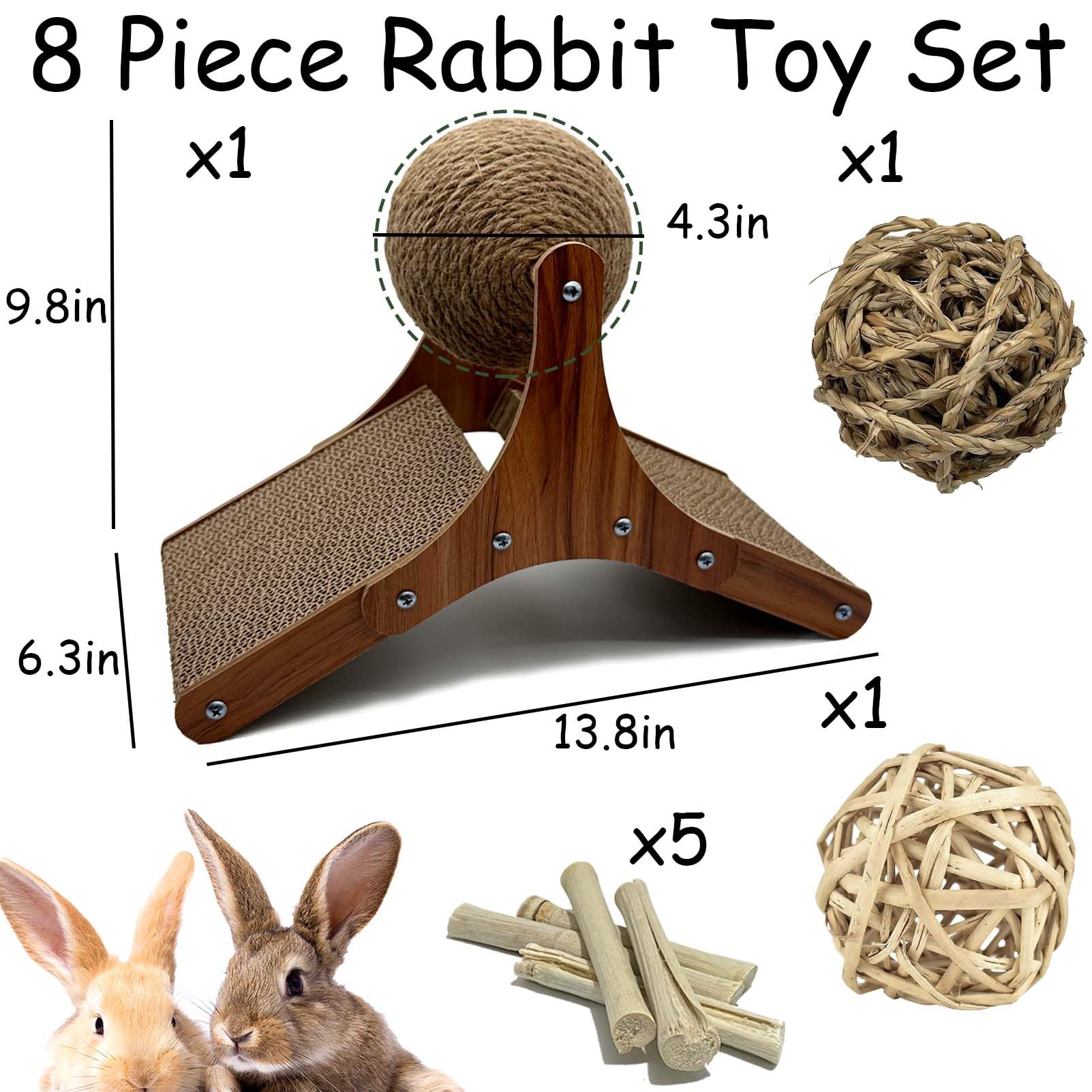 Niwaes Medium Sisal Rabbit Scratching Toys - Interactive Scratch Ball & Cardboard Pad for Indoor Bunnies, Ferrets & Chinchillas