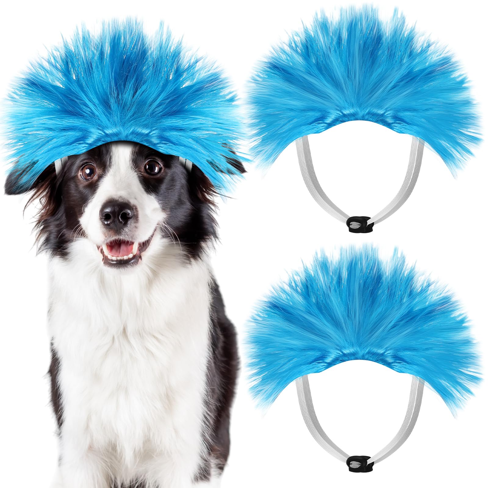 Huhumy 2 Pcs Funny Dog Cat Costume Wig Halloween Blue Short Pet Headwear Cosplay Accessories Cute Puppy Costume Wig for Small Me