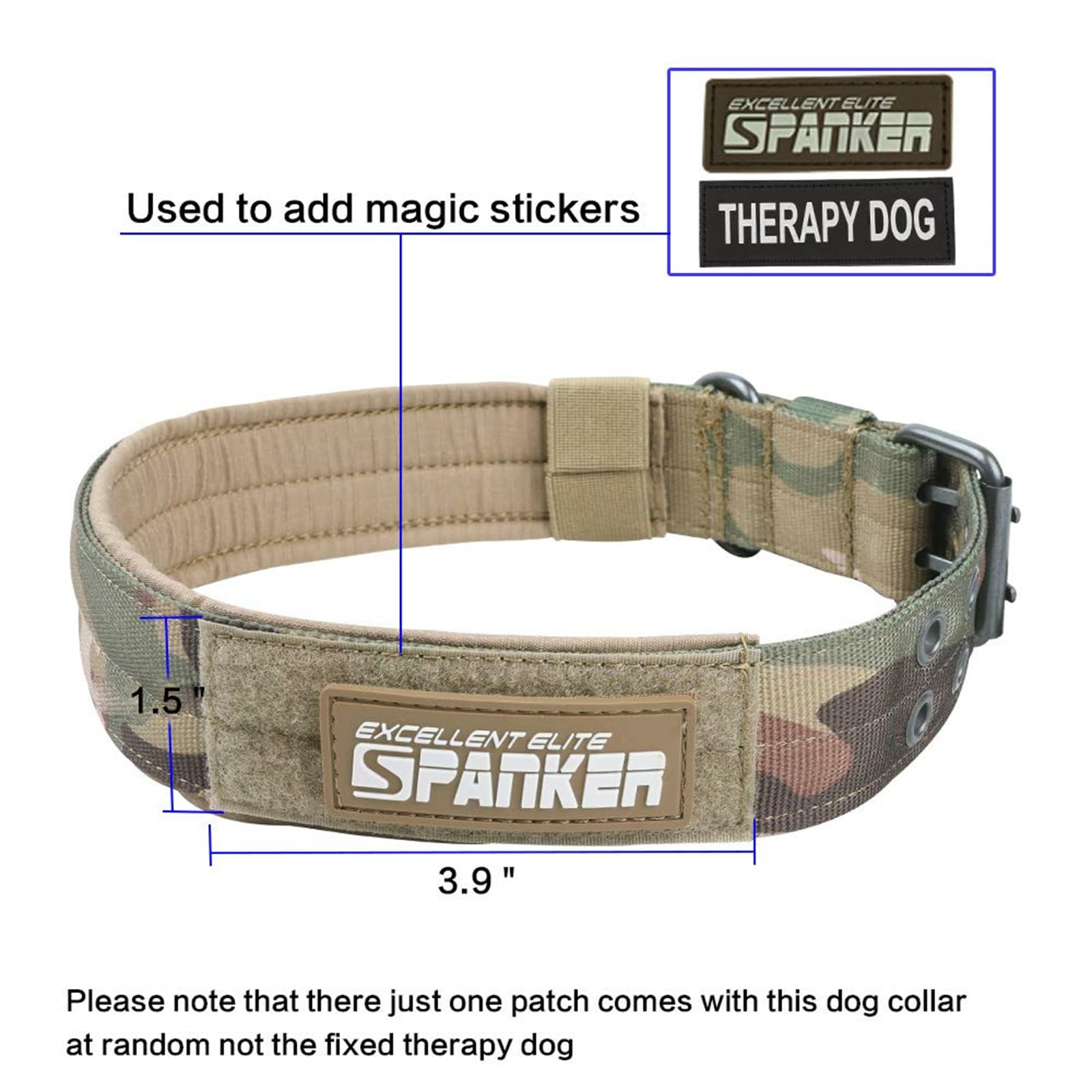 Excellent Elite Spanker 1.5' Width Military Dog Collar Adjustable Metal D Ring & Buckle Working Dog Collar For Medium Large Dogs(Mcp-Xl)