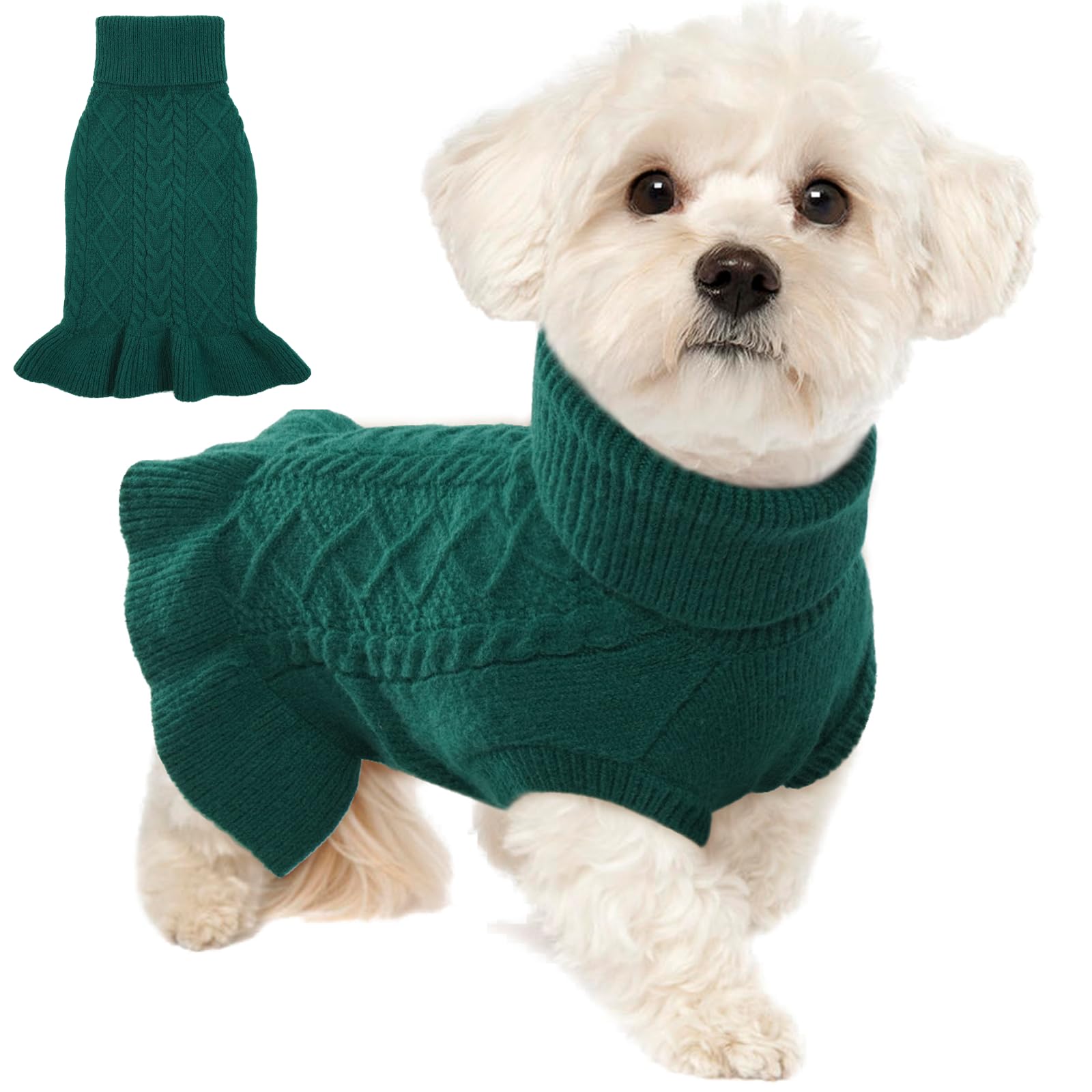 Lelepet Large Dog Sweaters Christmas Dog Sweater Dress Turtleneck Pullover Dog Knitwear Cable Knit Warm Dog Dress Puppy Dog Swea
