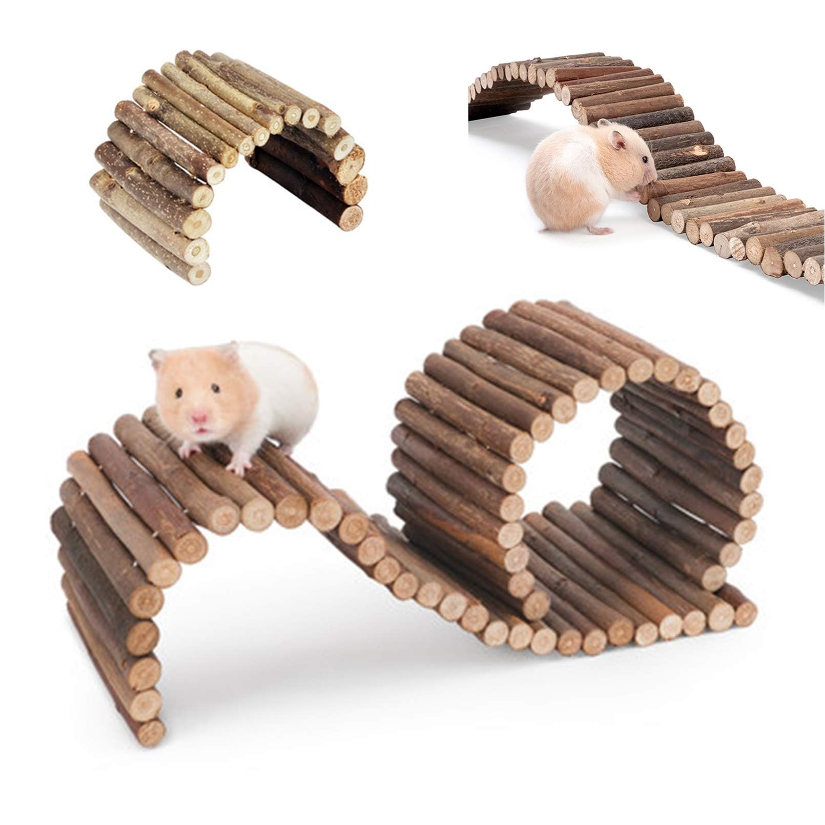 Pinvnby Hamster Suspension Bridge Ladder Rodents Natural Wooden Arch Bendable Bridge Chew Toy Long Climbing Ladder For Hamster G
