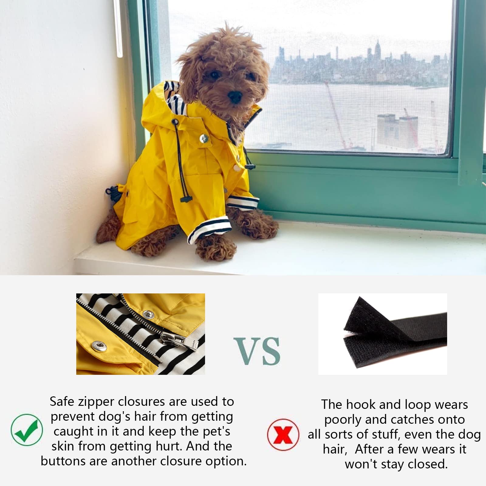 Morezi Dog Zip Up Dog Raincoat With Reflective Buttons, Rain/Water Resistant, Adjustable Drawstring, Removable Hood, Stylish Pre