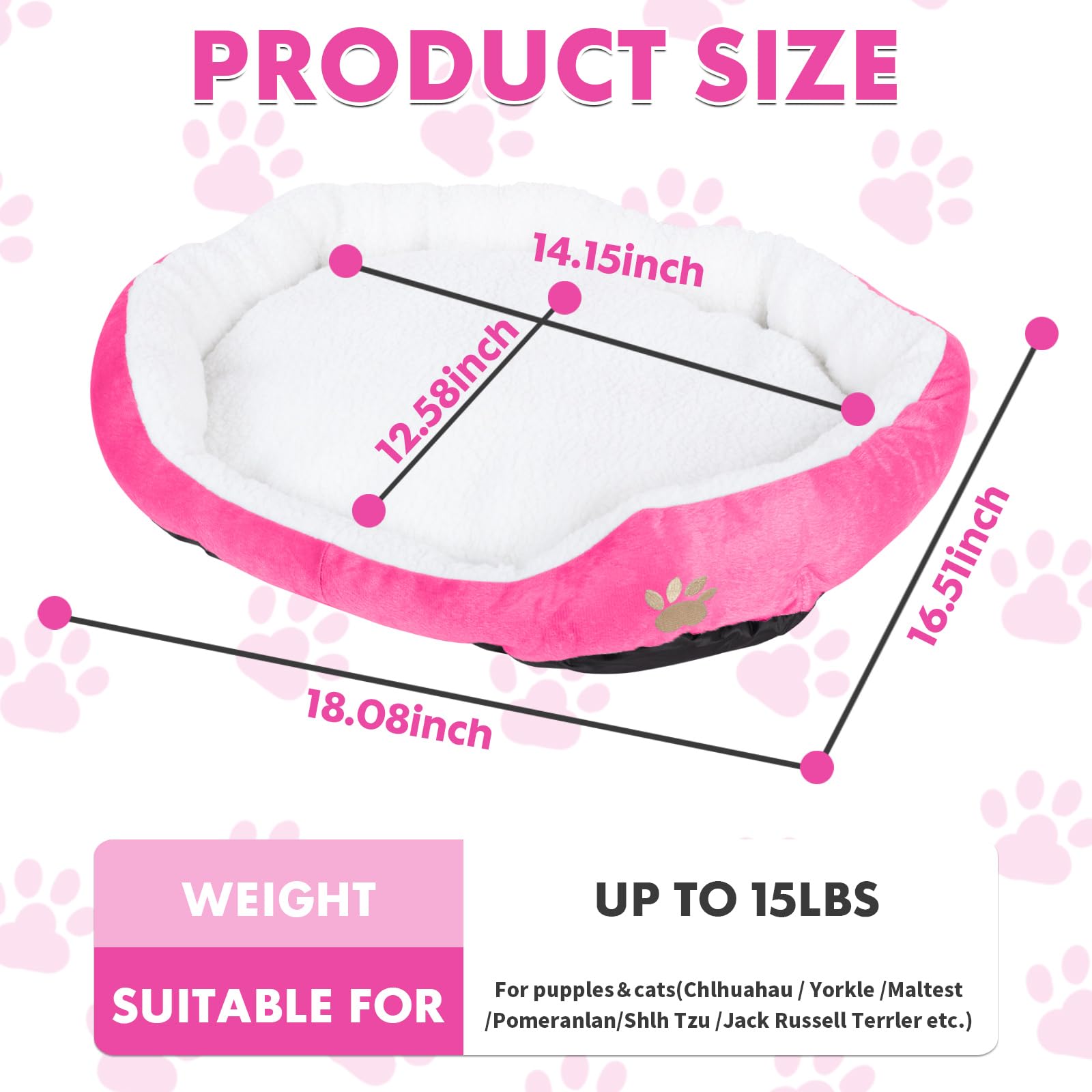Barelove Round Dog Cat Beds Mattress Washable Pads Room, Soft Durable Plush Faux Fur Sleeping Pet Fleece Bed Mat For Small Doggy Kitten Puppy, With Anti-Slip Waterproof Bottom (Pink)