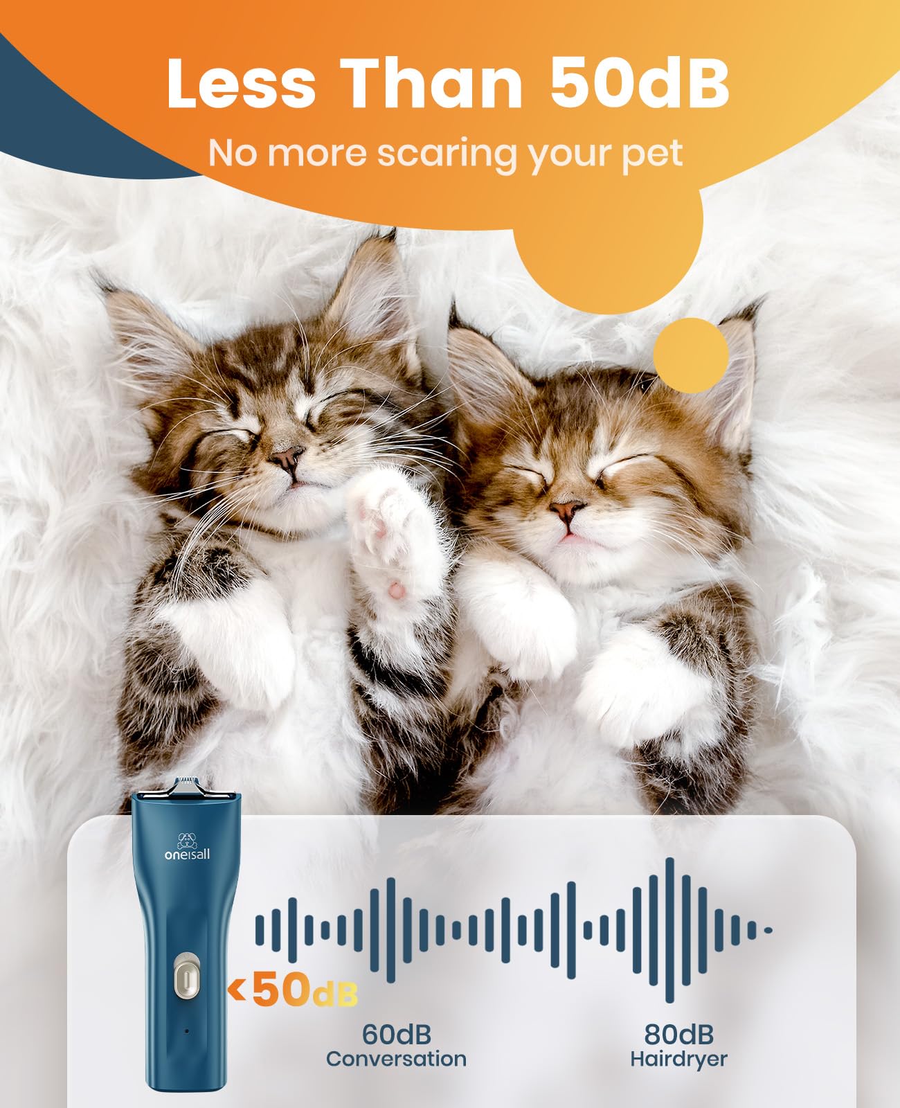 Oneisall Pet Clippers For Cat Matted Hair, Small Clippers Low Noise Dog Trimmers For Dog Grooming, Pet Hair Trimmer For Small Pets (Standard+Mini Blade)