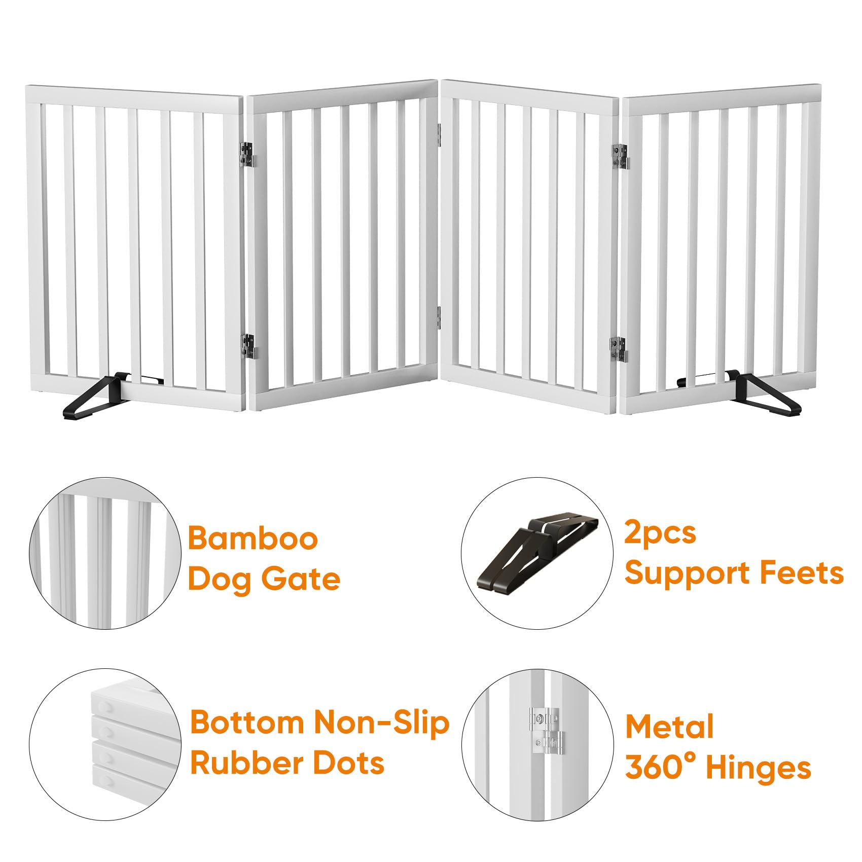 Mino Kesper 37-74  Wide Dog Gate 4 Panel Dog Gates for Stair Doorways House Indoor Freestanding Pet Gates for Dogs, Doogie Puppy