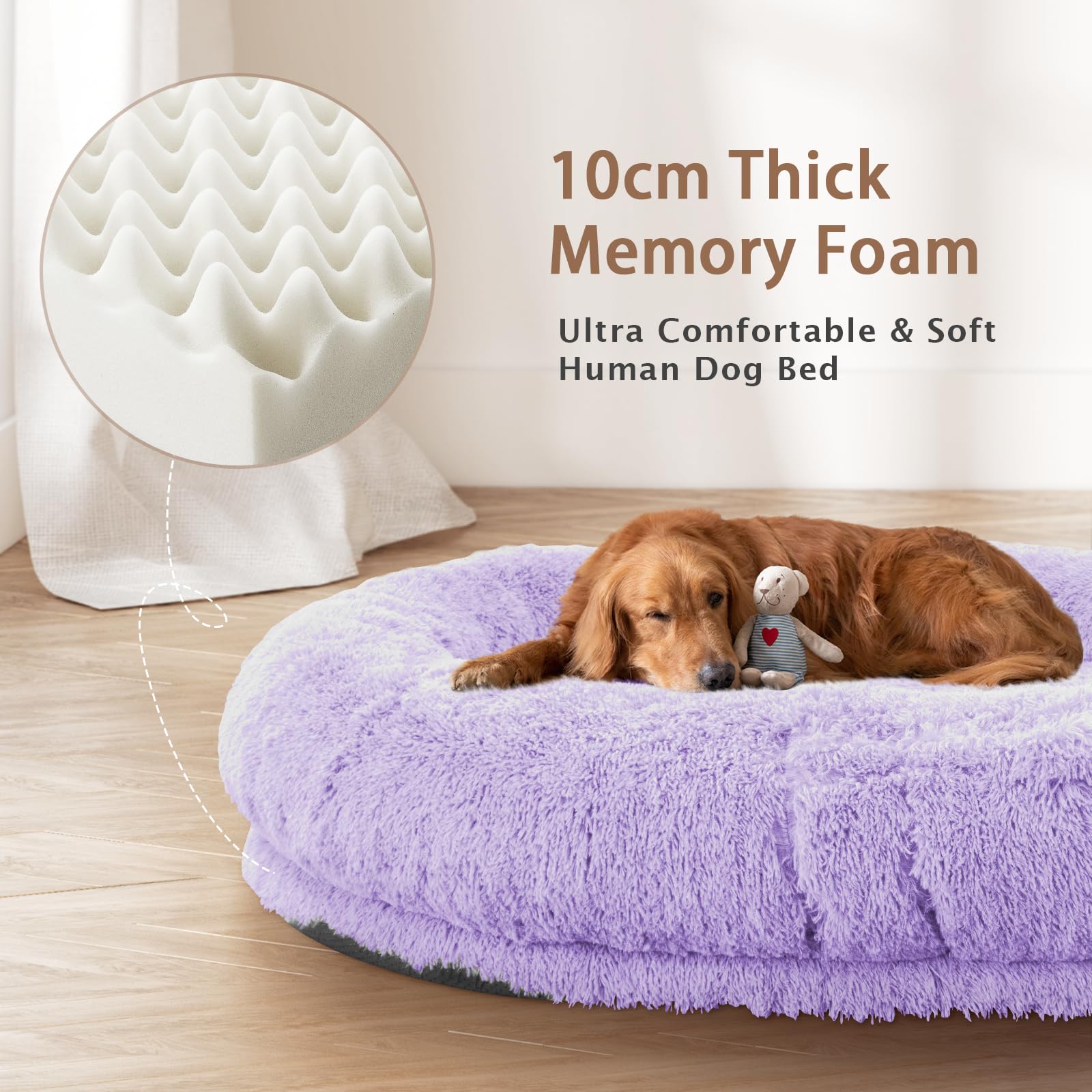Roomtec Human Dog Bed, 71'X45'X12' Size Fits Adult And Pet Washable Giant People Dog Bed 10 Cm Thick Memory Foam Large Oversi