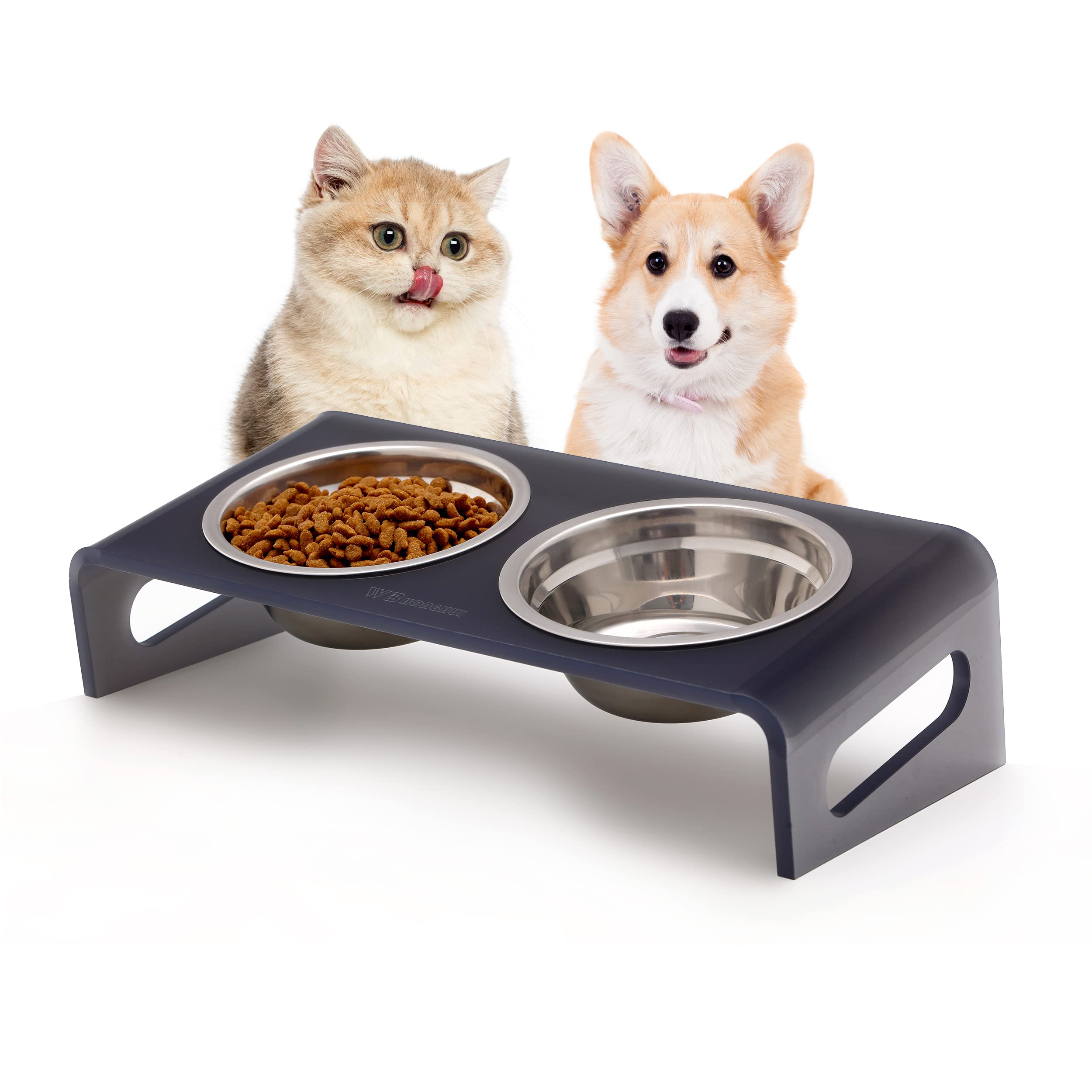 Tilted Raised Elevated Food and Water Bowls Stand for Cat or Small Dogs - Puppy s Clear Acrylic Stainless Steel Dishes Holder f