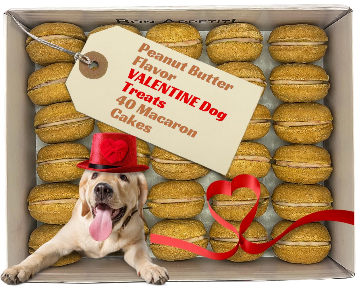 Bonne et Filou Dog Treats Peanut Butter Cupcakes - Gourmet Macaron Cakes, 40 Count Bulk Pack - Healthy & Delicious Human Grade S