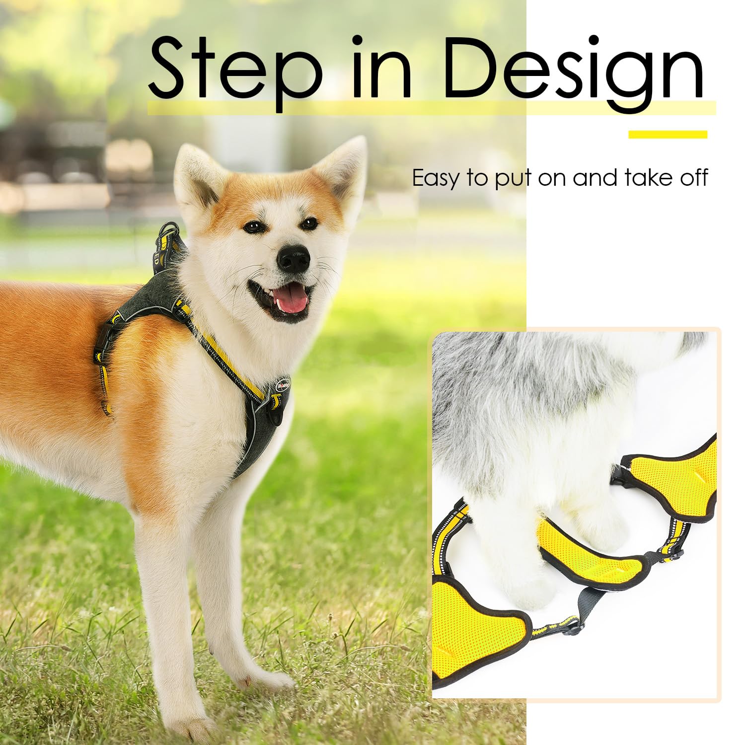 ThinkPet Large Yellow Dog Harness - No Pull Escape Proof Nylon Vest with Front Clip, Padded Reflective Halter for Training and Hiking